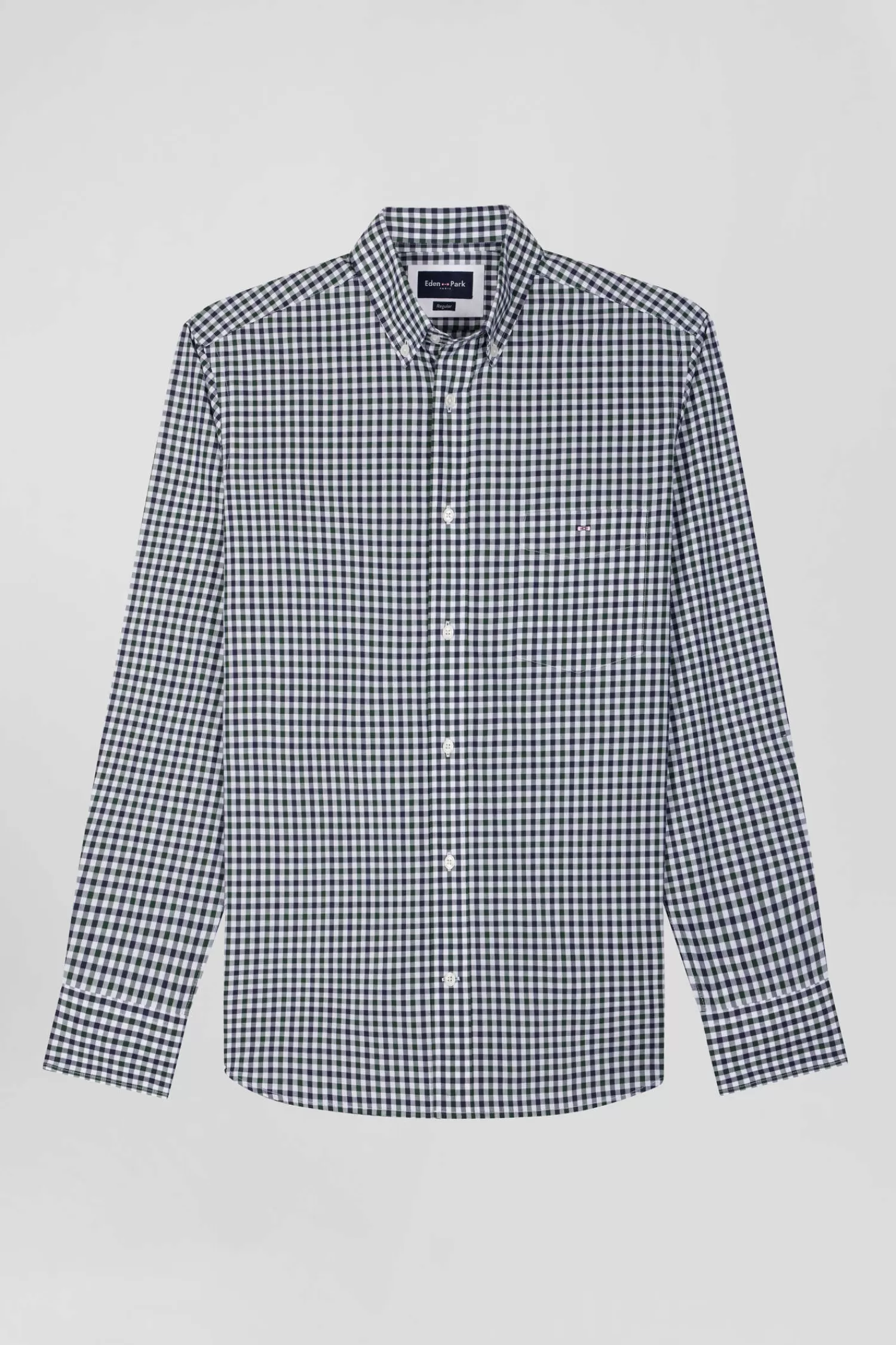 Eden Park Regular green and white checked cotton poplin shirt< Shirts