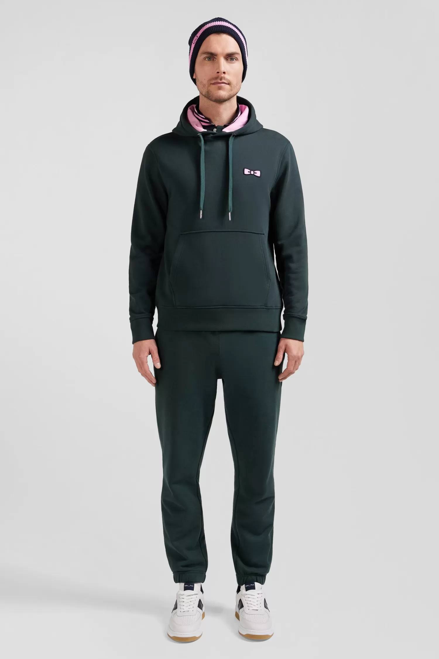 Eden Park Regular green brushed cotton fleece hoodie with embroidery< Sweatshirts