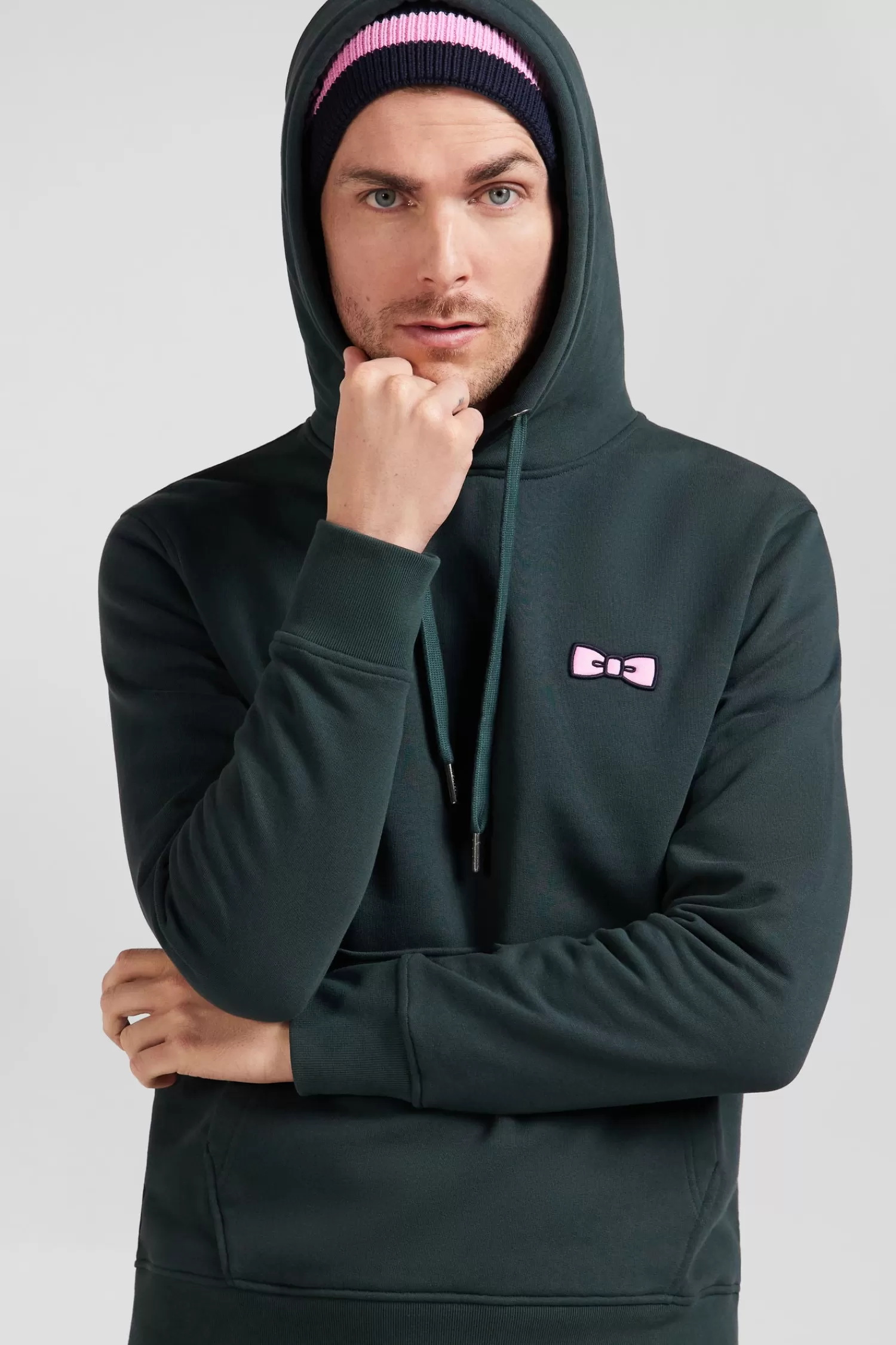 Eden Park Regular green brushed cotton fleece hoodie with embroidery< Sweatshirts