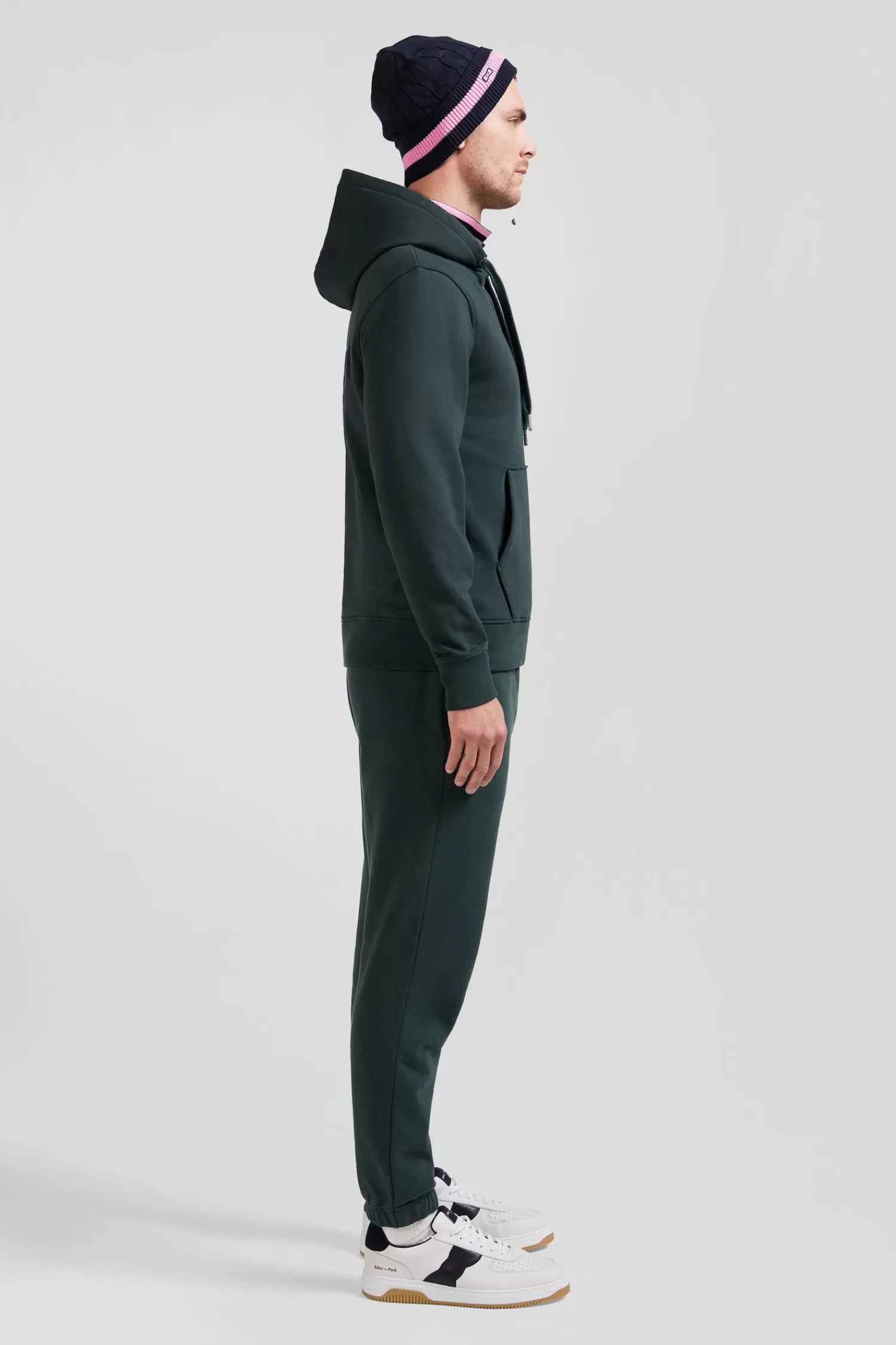 Eden Park Regular green brushed cotton fleece hoodie with embroidery< Sweatshirts