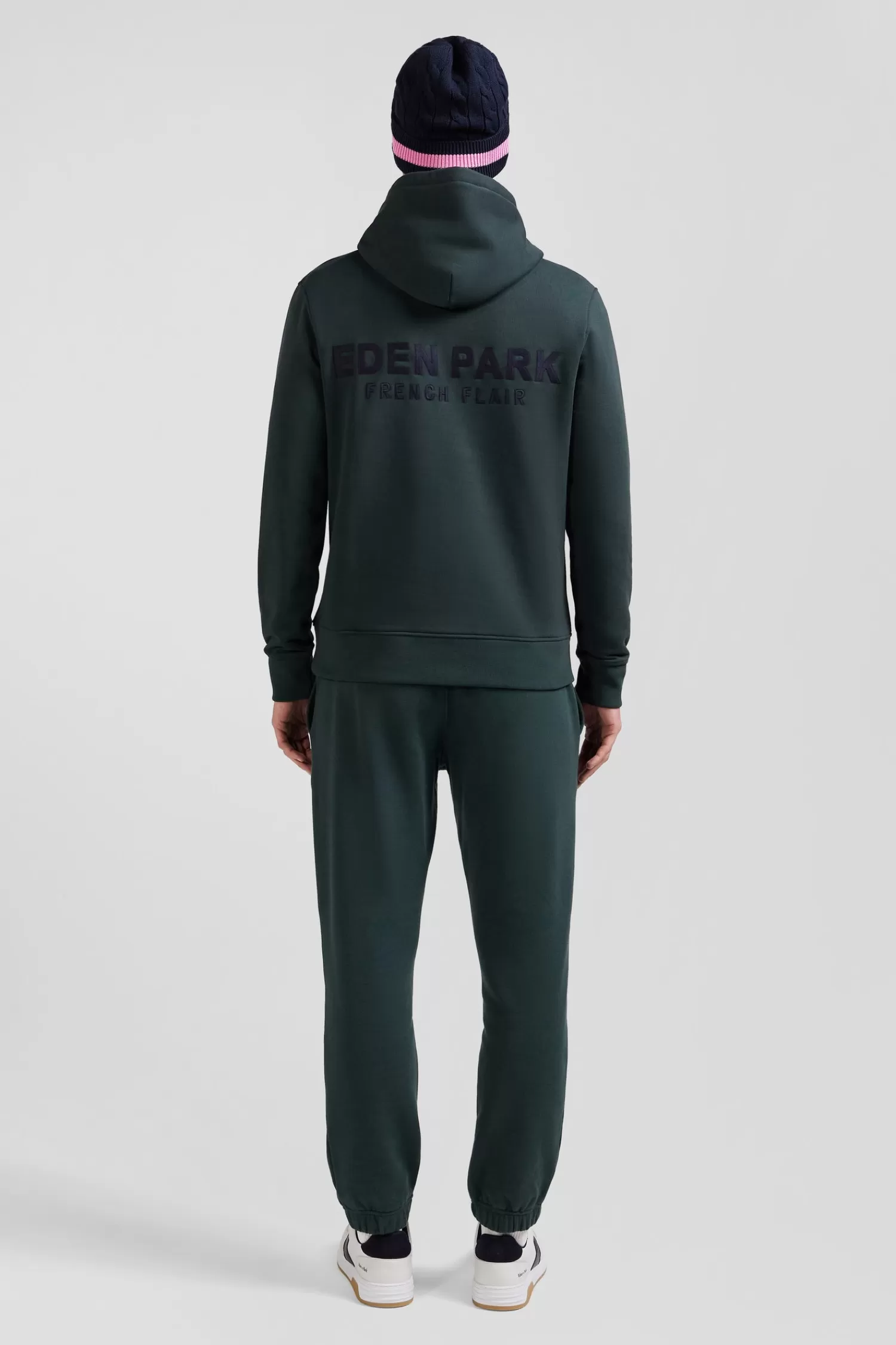 Eden Park Regular green brushed cotton fleece hoodie with embroidery< Sweatshirts