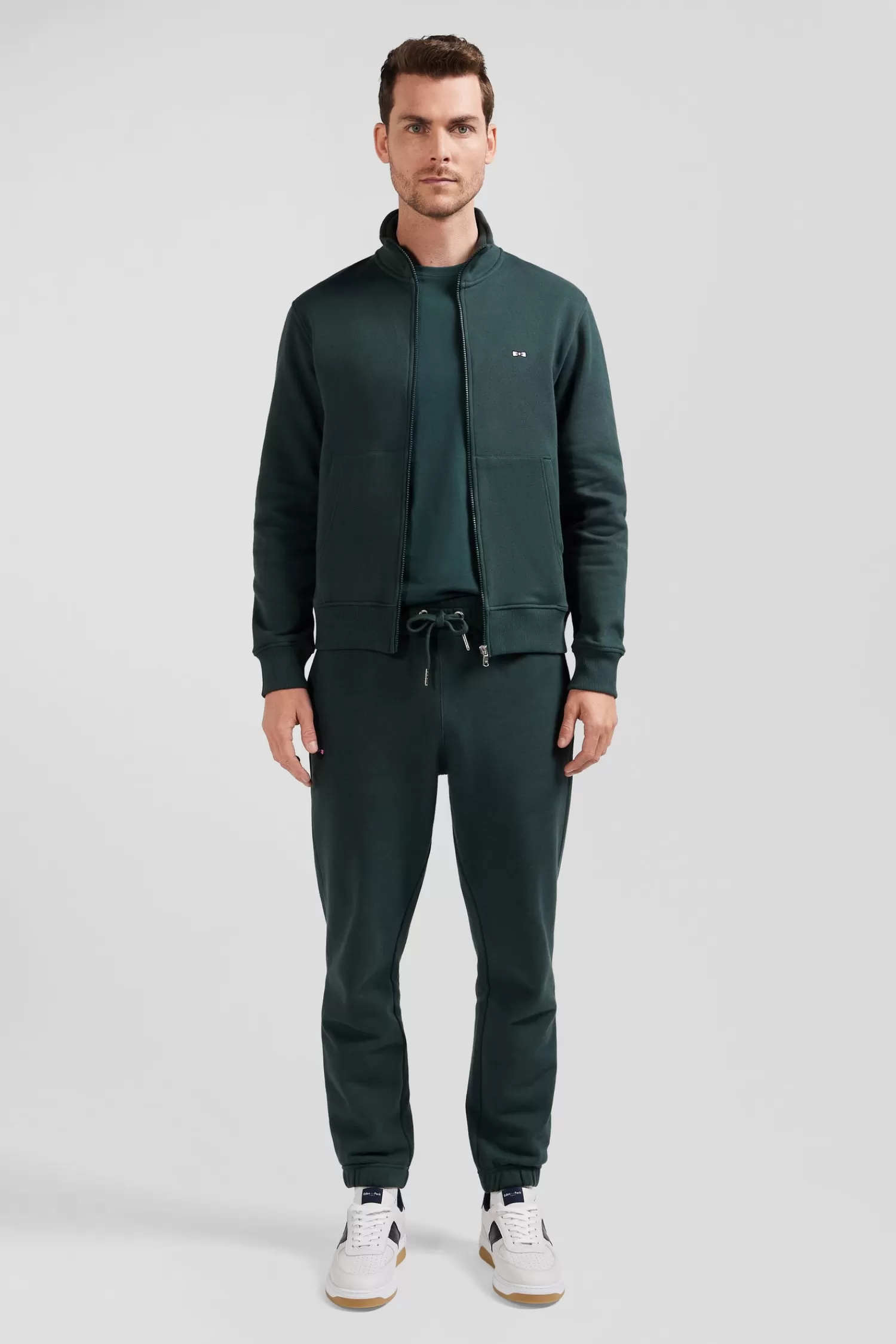 Eden Park Regular green brushed cotton fleece sweatshirt with high top collar< Sweatshirts