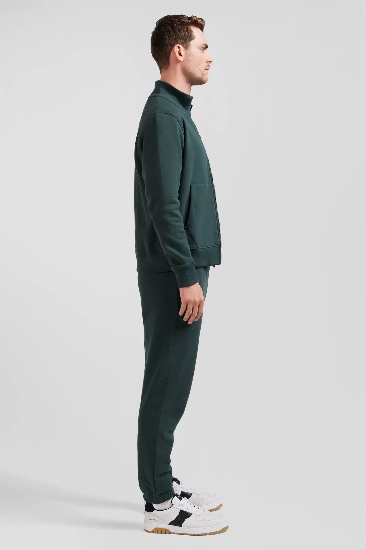 regular_green_brushed_cotton_fleece_sweatshirt_with_high_top_collar_4.webp Eden Park Regular green brushed cotton fleece sweatshirt with high top collar< Sweatshirts