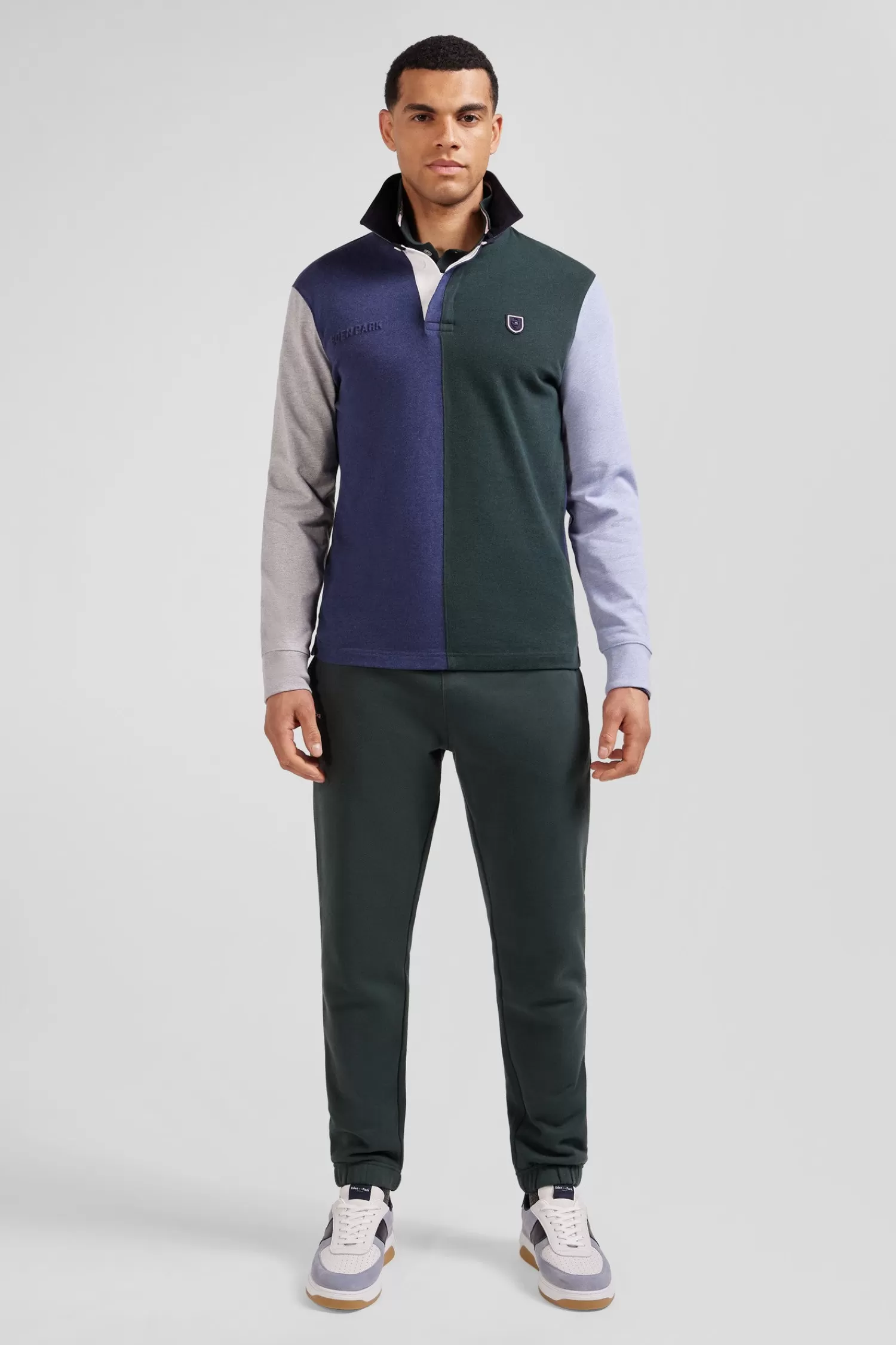 Eden Park Regular green colorblock long-sleeved cotton rugby shirt< Rugby Shirts