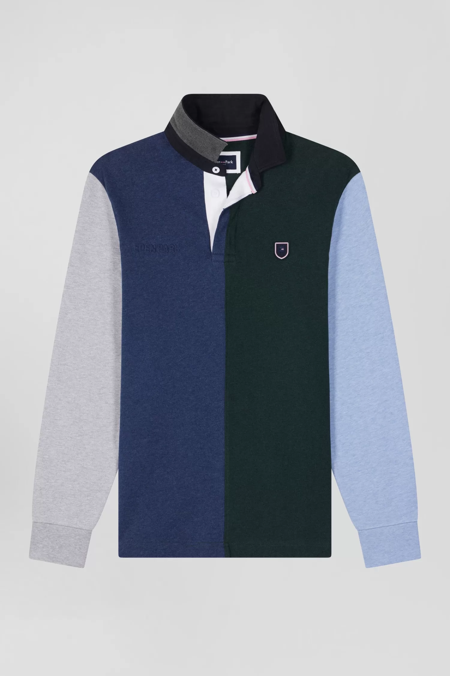 Eden Park Regular green colorblock long-sleeved cotton rugby shirt< Rugby Shirts