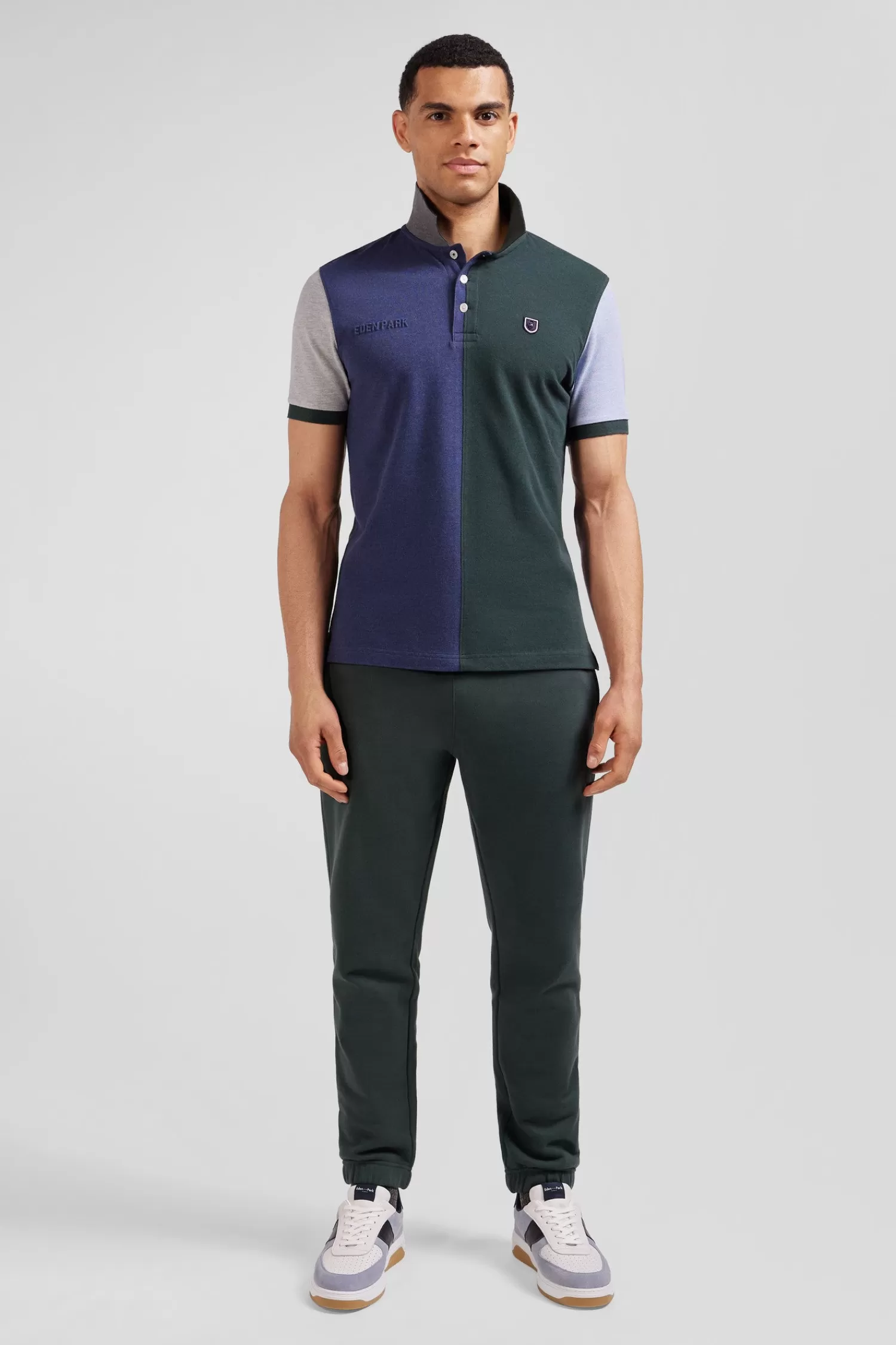 Eden Park Regular green colorblock short-sleeved cotton piqué polo shirt< Polos