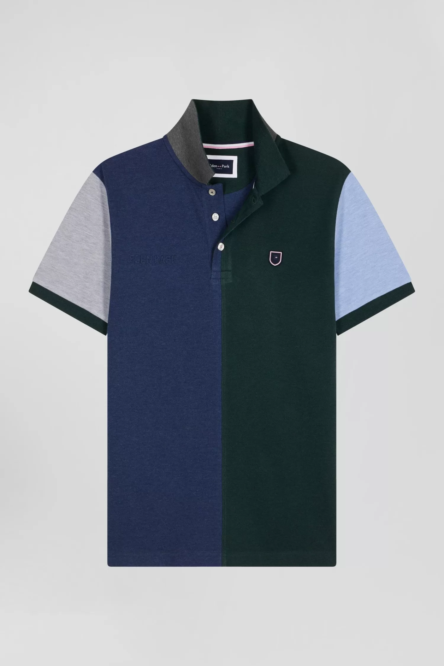 Eden Park Regular green colorblock short-sleeved cotton piqué polo shirt< Polos