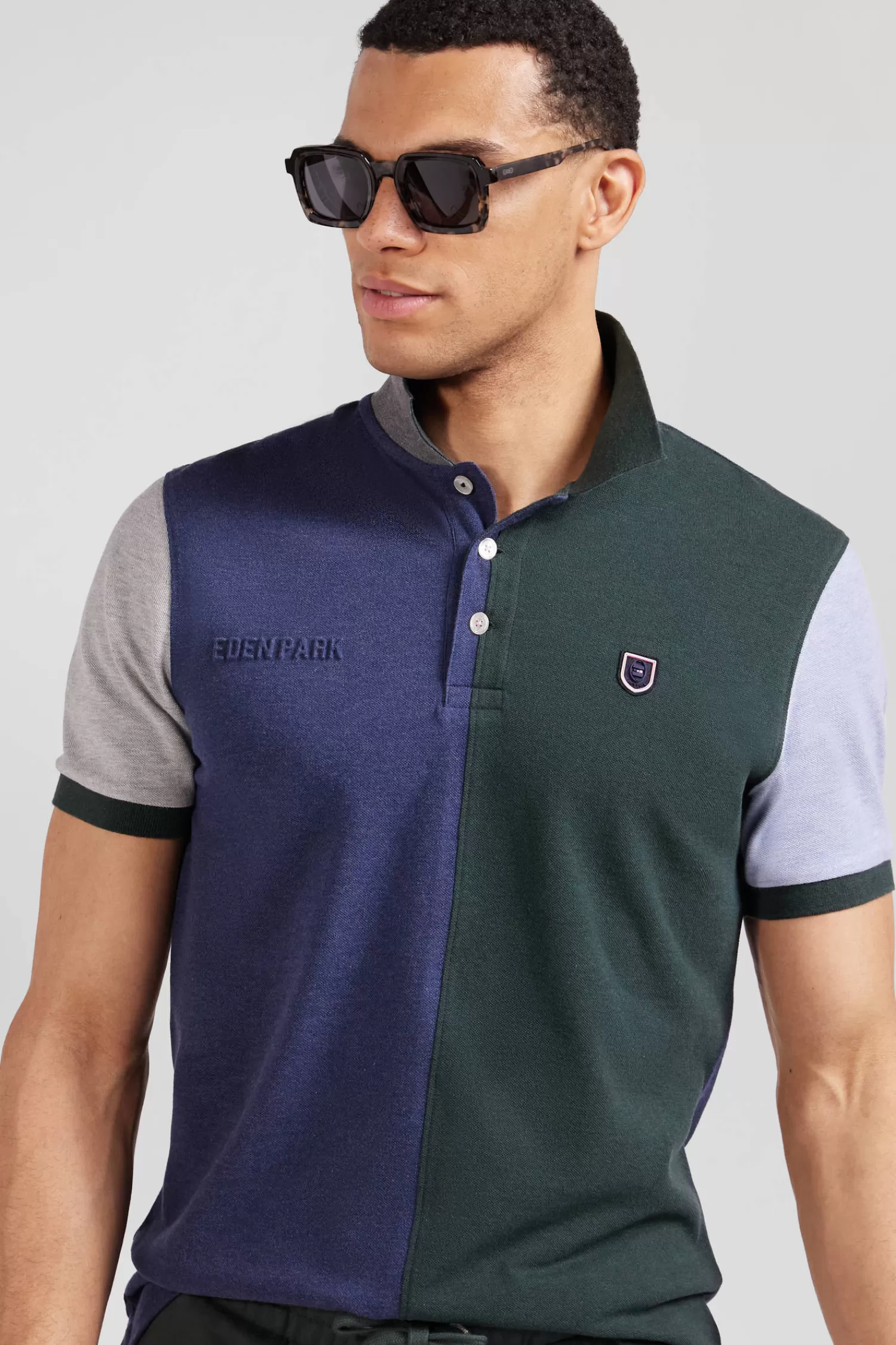 Eden Park Regular green colorblock short-sleeved cotton piqué polo shirt< Polos