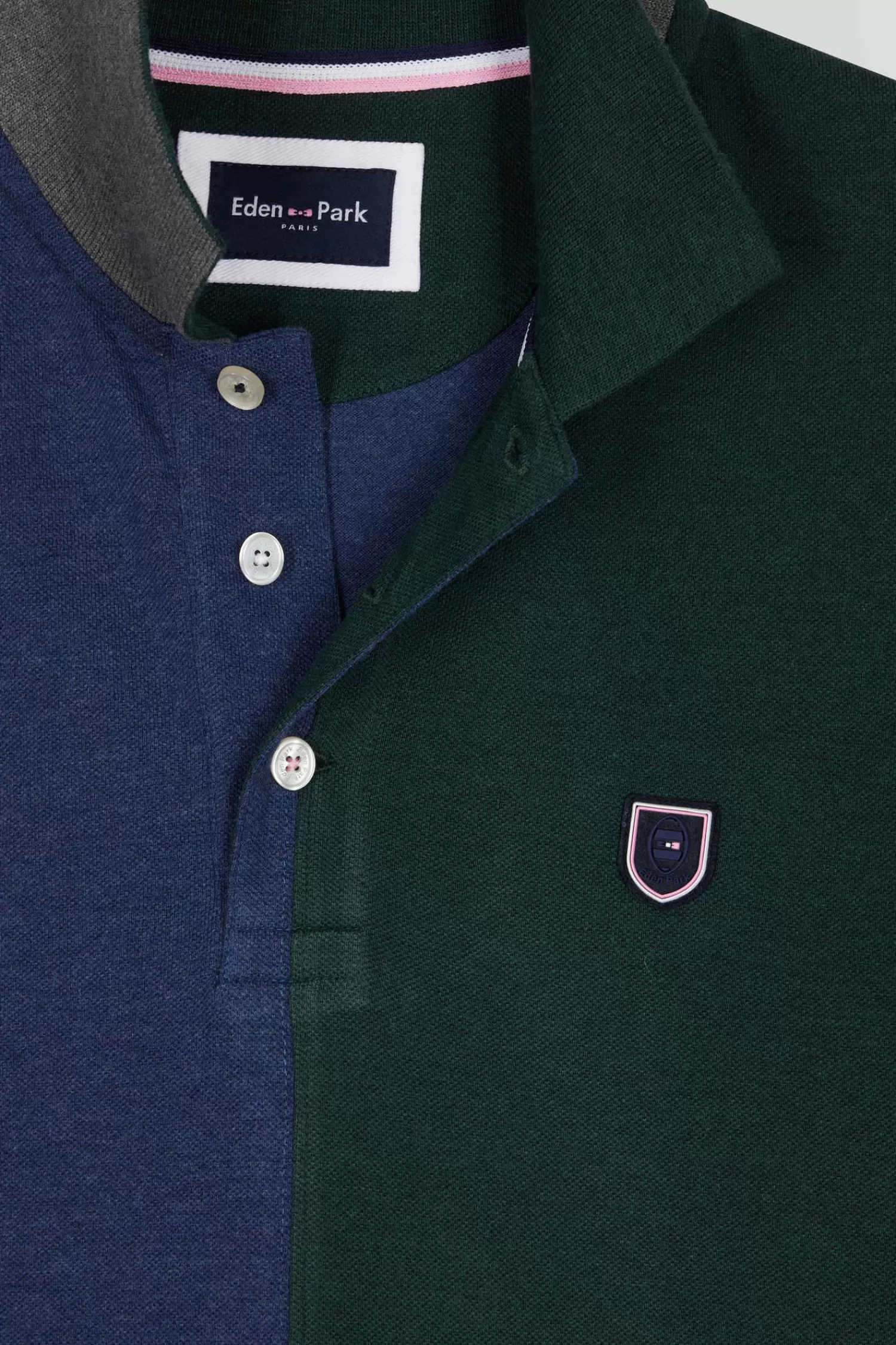 Eden Park Regular green colorblock short-sleeved cotton piqué polo shirt< Polos
