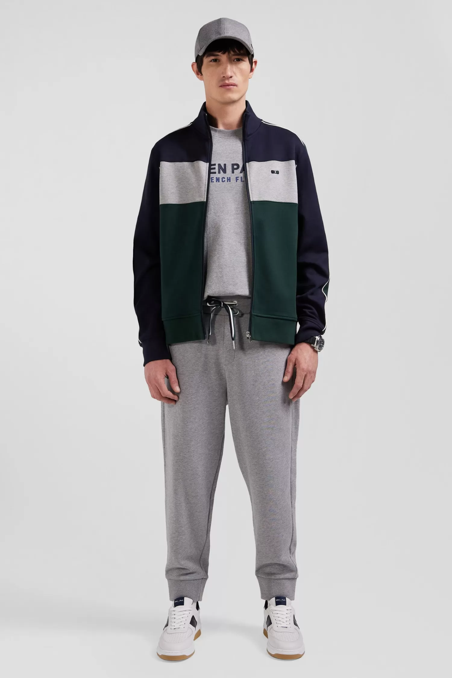 Eden Park Regular green colorblock zipped cotton blend sweatshirt< Sweatshirts