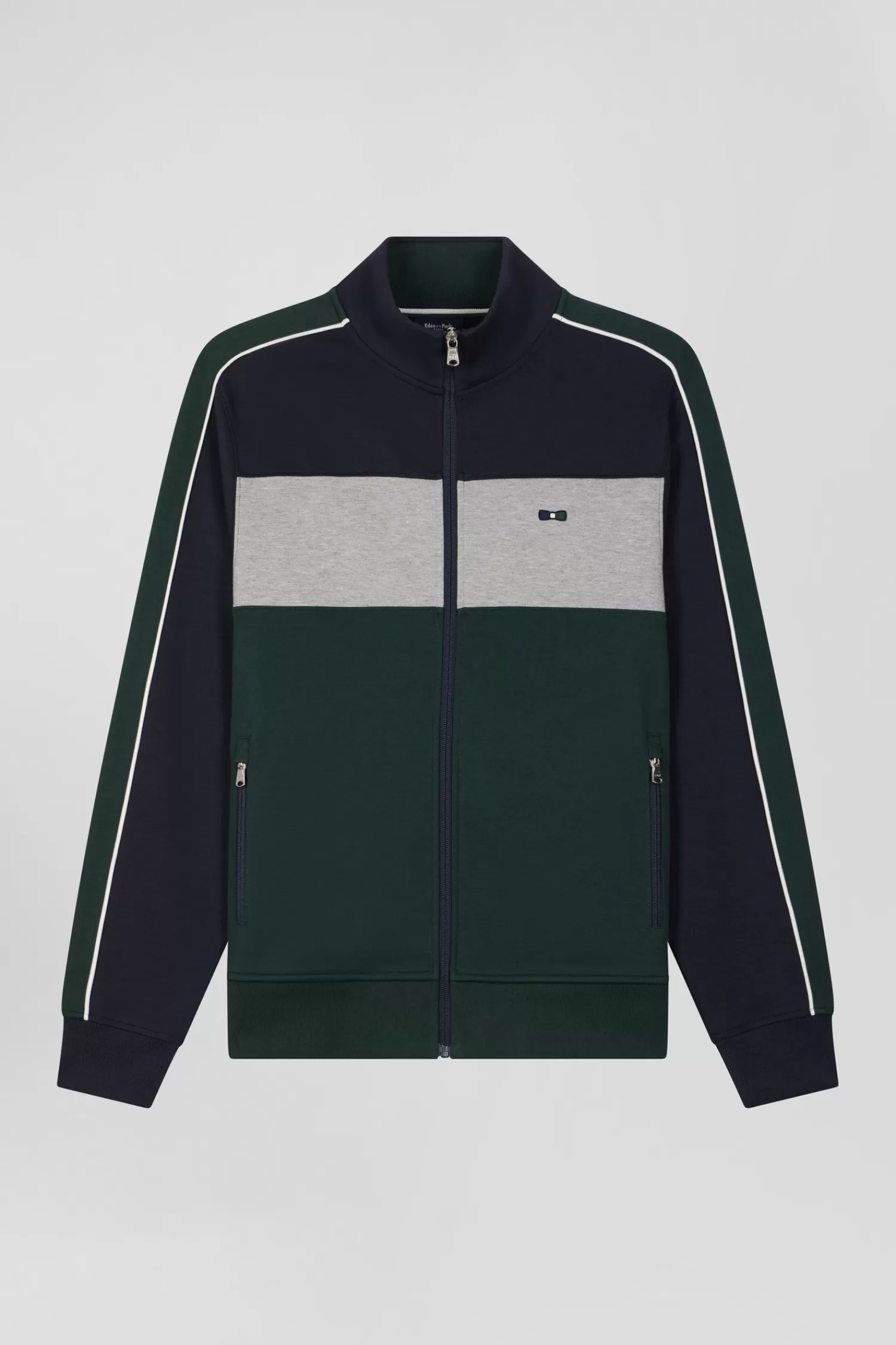 Eden Park Regular green colorblock zipped cotton blend sweatshirt< Sweatshirts