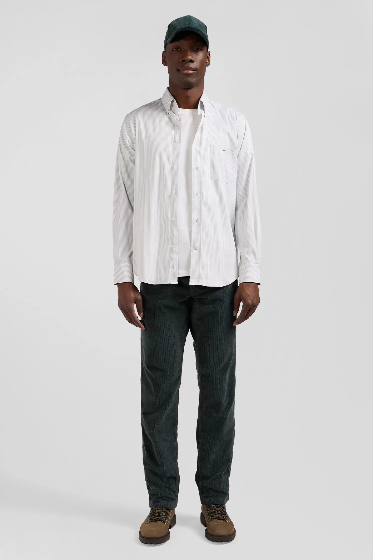 Eden Park Regular green cotton poplin shirt with baton stripes< Shirts