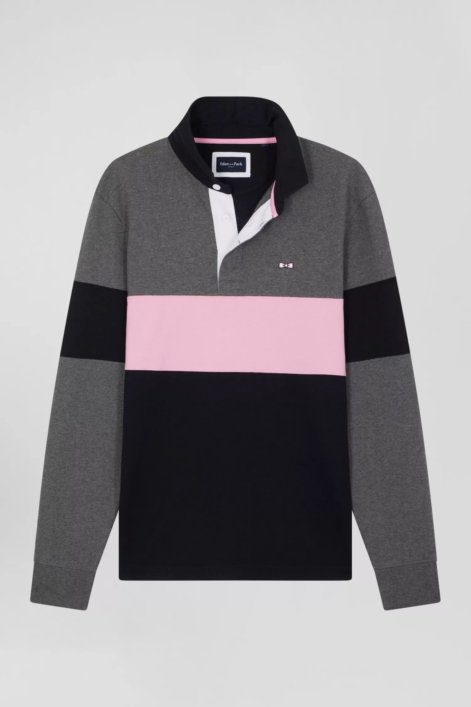 Eden Park Regular green long-sleeved colourblock cotton rugby shirt with back embroidery< Rugby Shirts