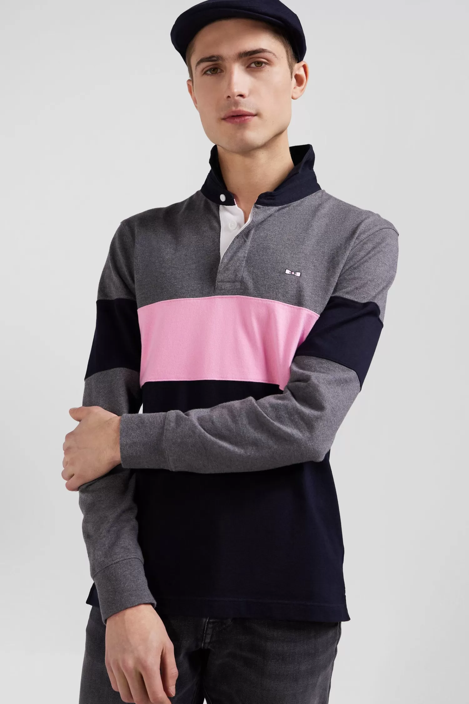 Eden Park Regular green long-sleeved colourblock cotton rugby shirt with back embroidery< Rugby Shirts