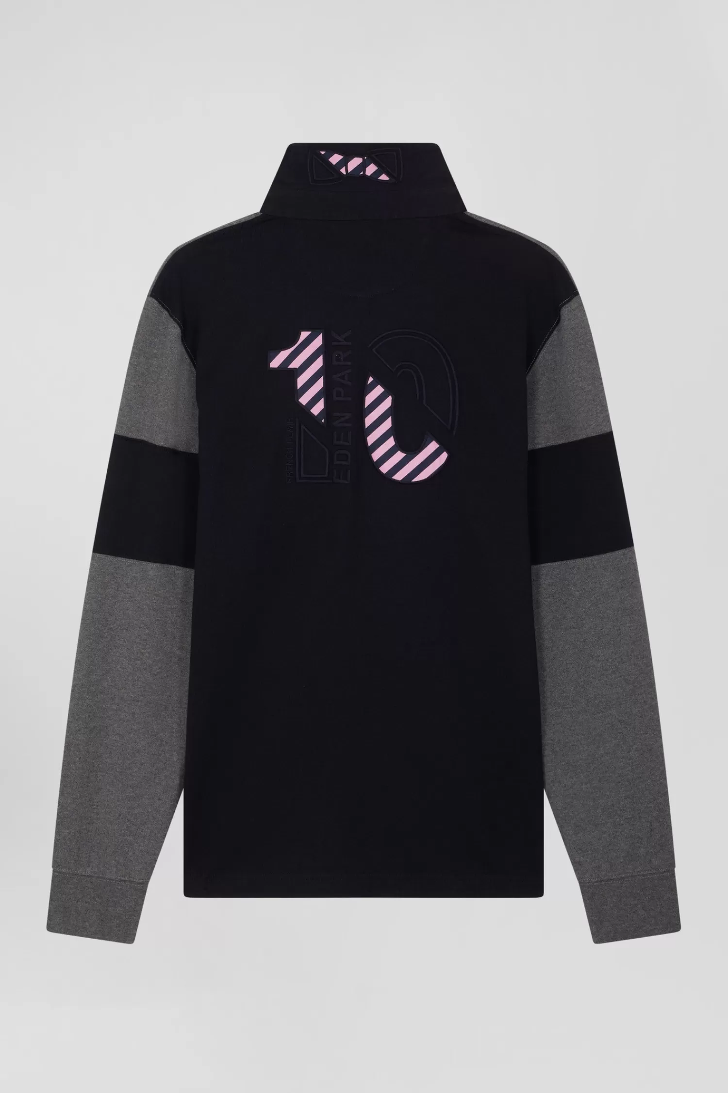 Eden Park Regular green long-sleeved colourblock cotton rugby shirt with back embroidery< Rugby Shirts