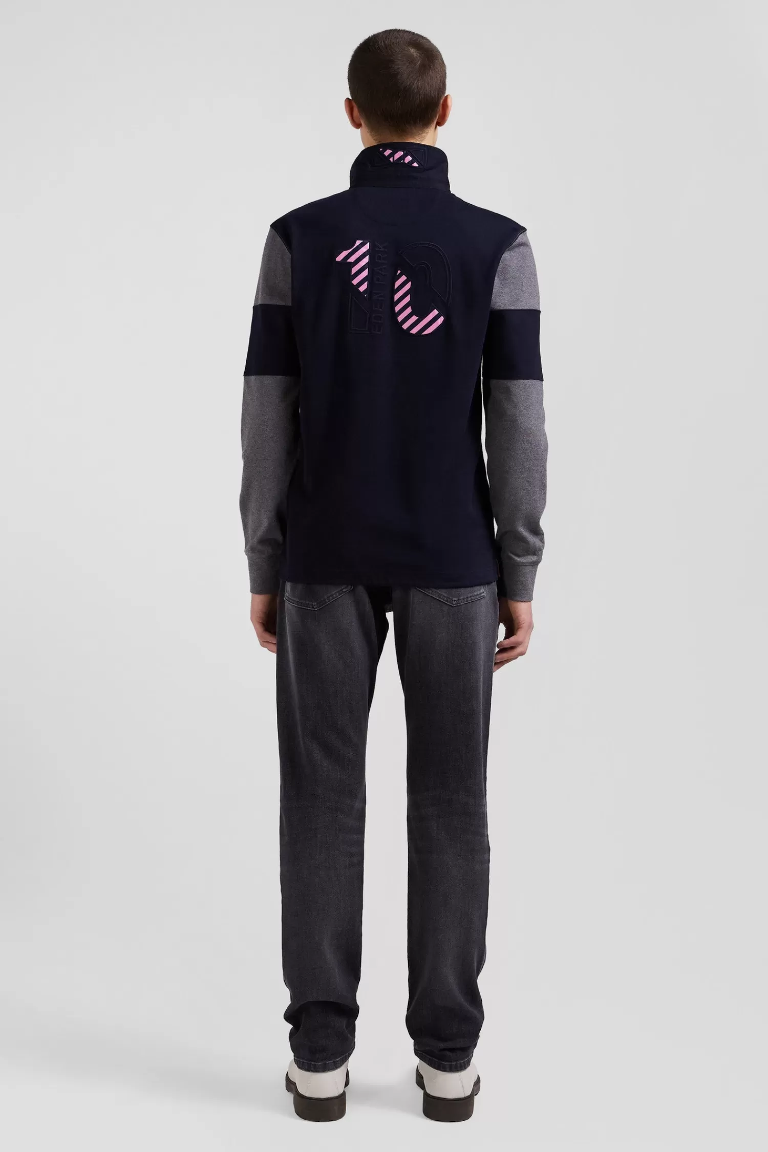 Eden Park Regular green long-sleeved colourblock cotton rugby shirt with back embroidery< Rugby Shirts