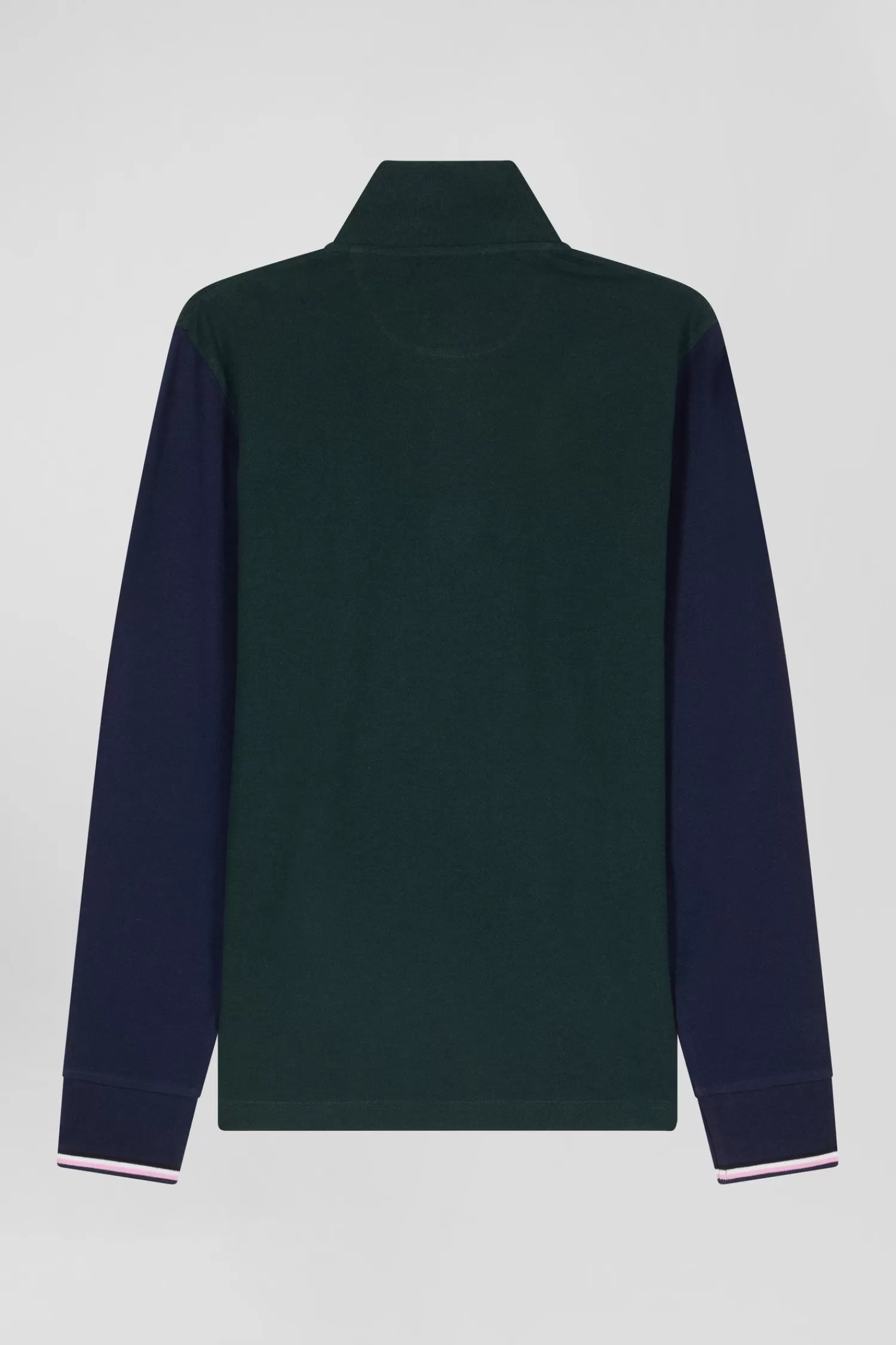 Eden Park Regular green long-sleeved cotton piqué polo shirt with jacquard collar and rubber badge< Polos