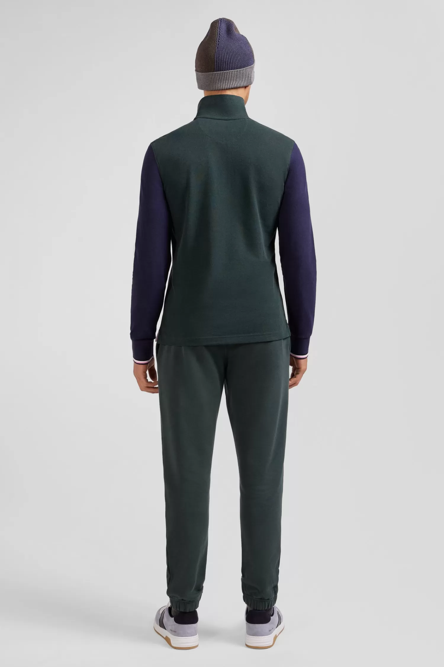 Eden Park Regular green long-sleeved cotton piqué polo shirt with jacquard collar and rubber badge< Polos