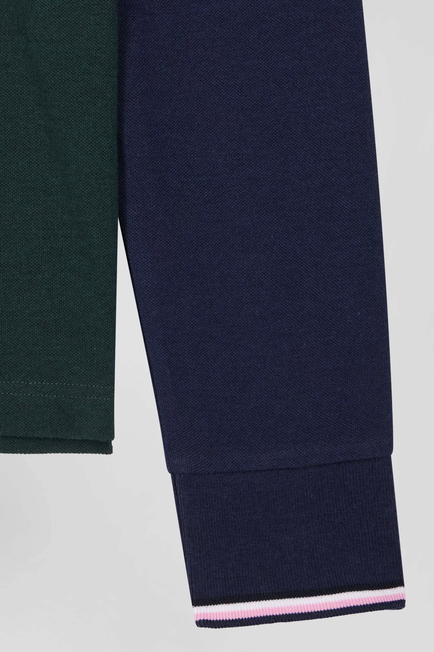 Eden Park Regular green long-sleeved cotton piqué polo shirt with jacquard collar and rubber badge< Polos