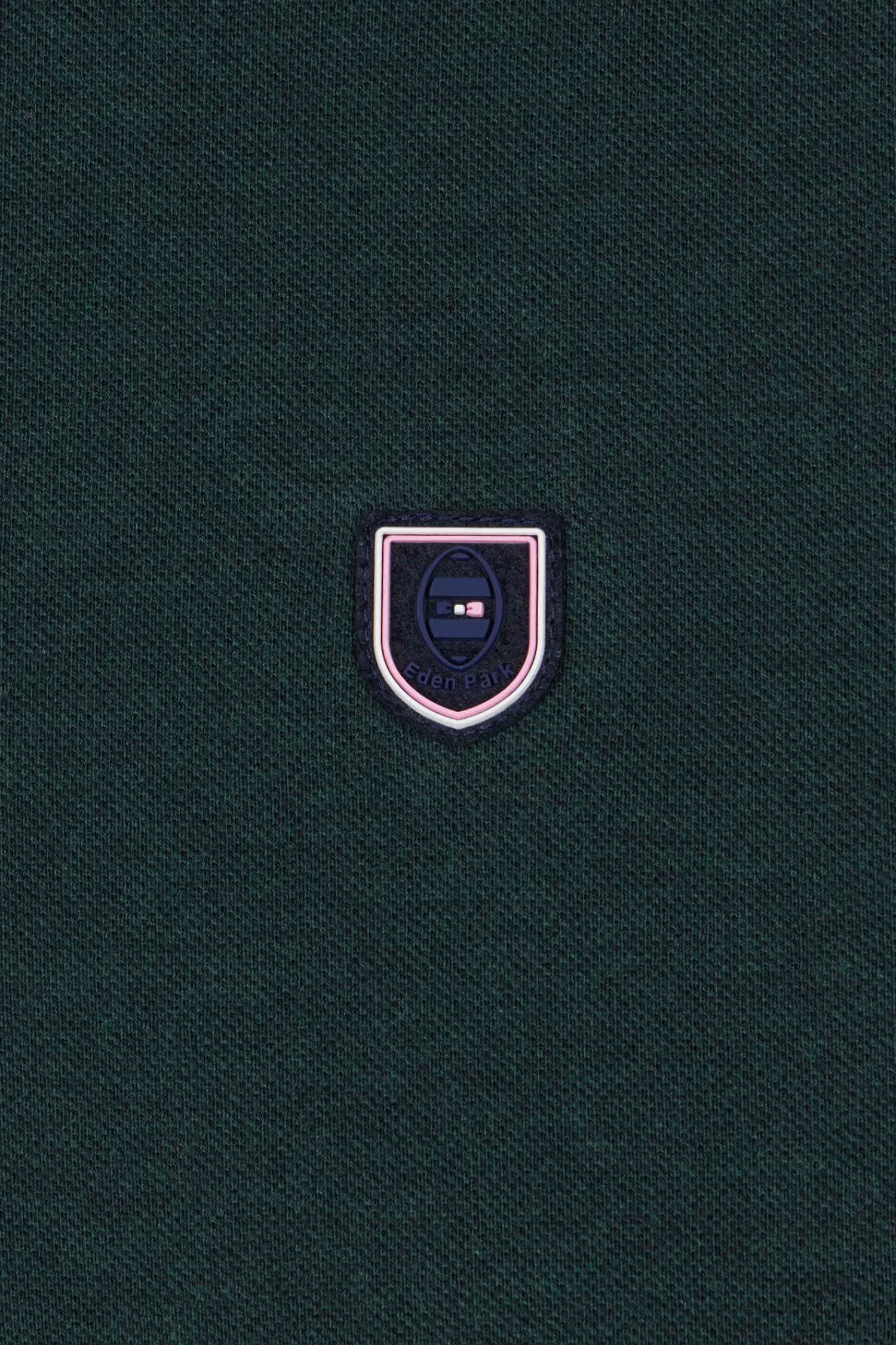 Eden Park Regular green long-sleeved cotton piqué polo shirt with jacquard collar and rubber badge< Polos