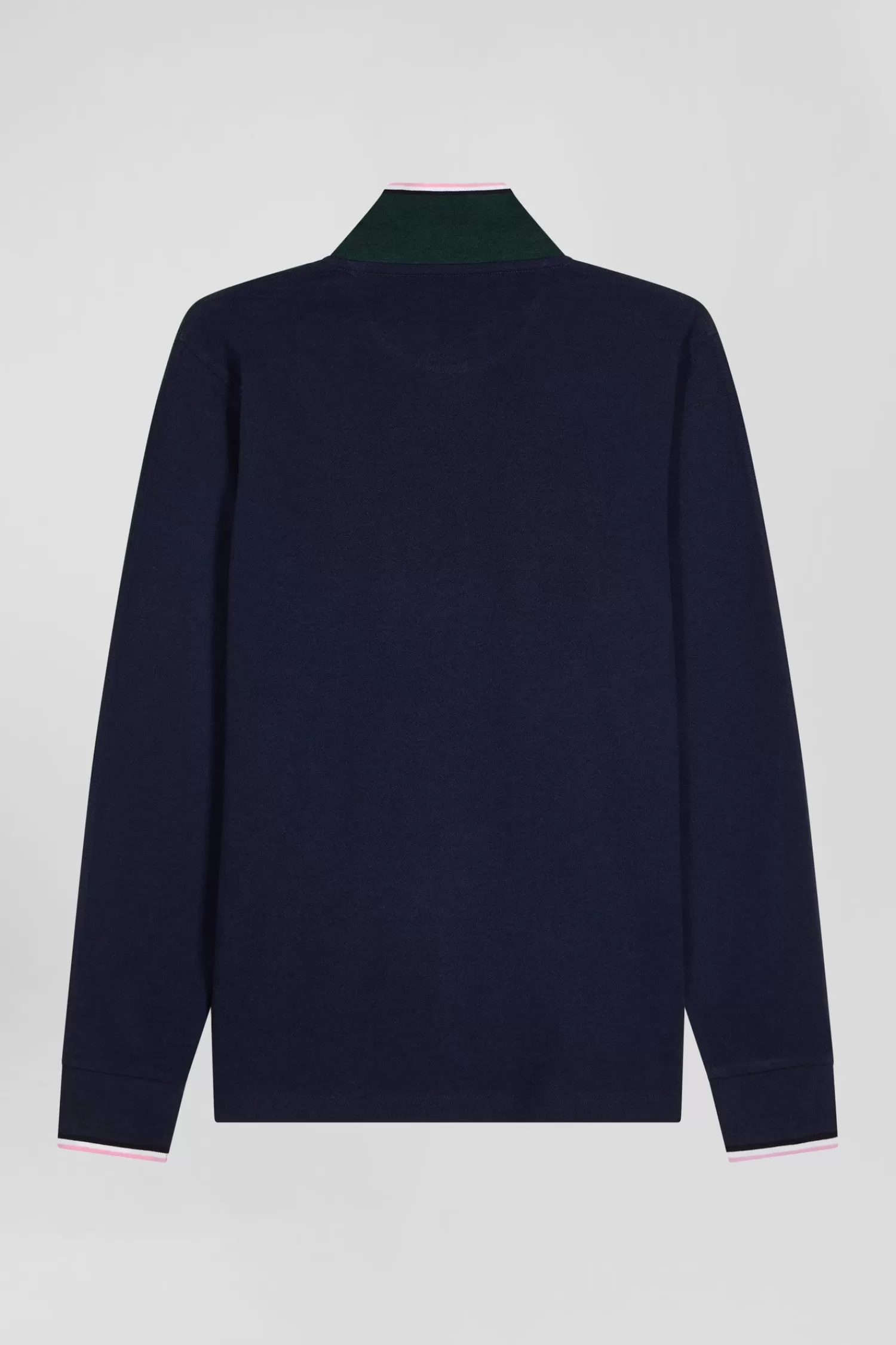 Eden Park Regular green long-sleeved cotton piqué polo shirt with tricolor details< Polos
