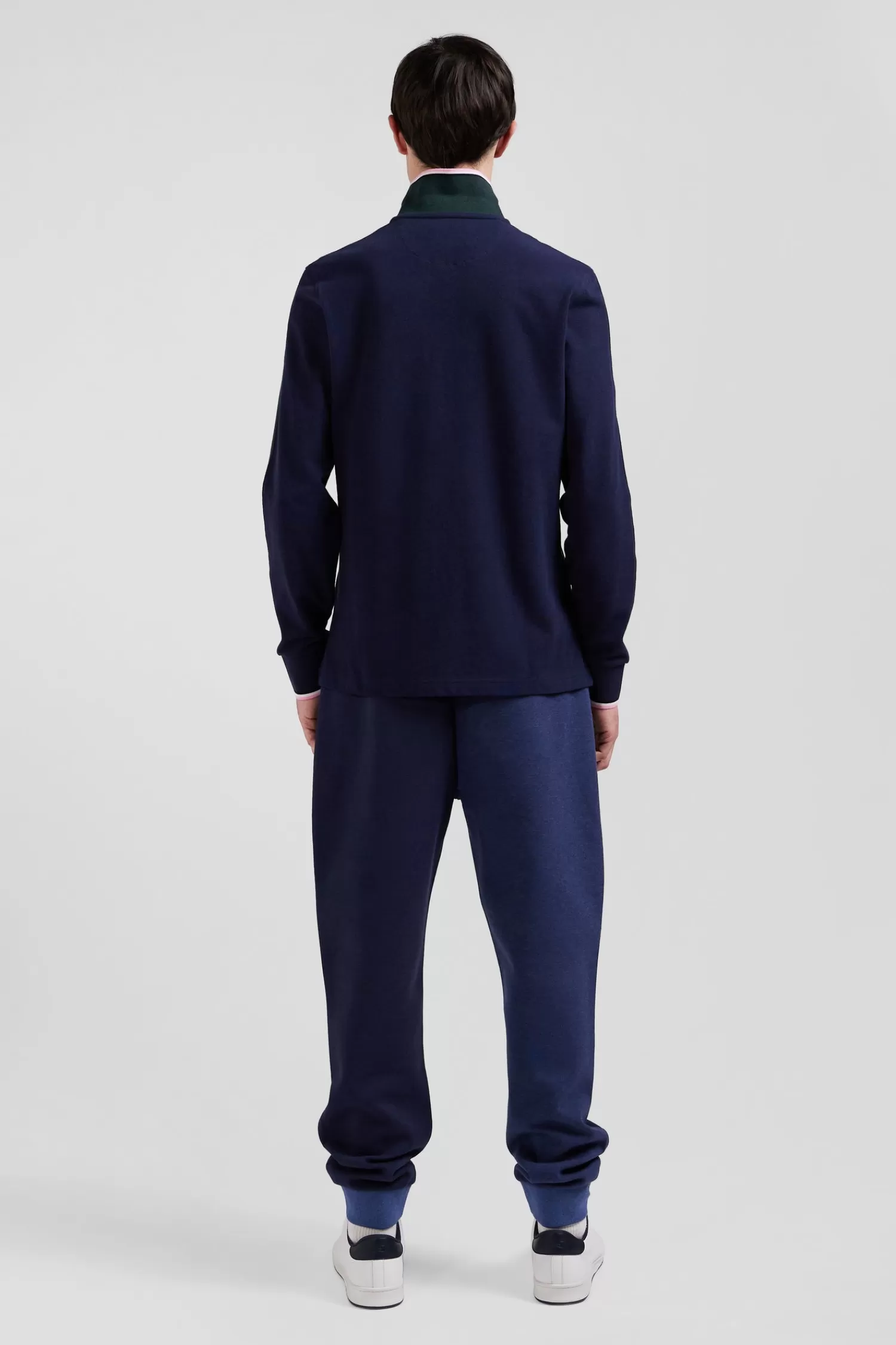 Eden Park Regular green long-sleeved cotton piqué polo shirt with tricolor details< Polos