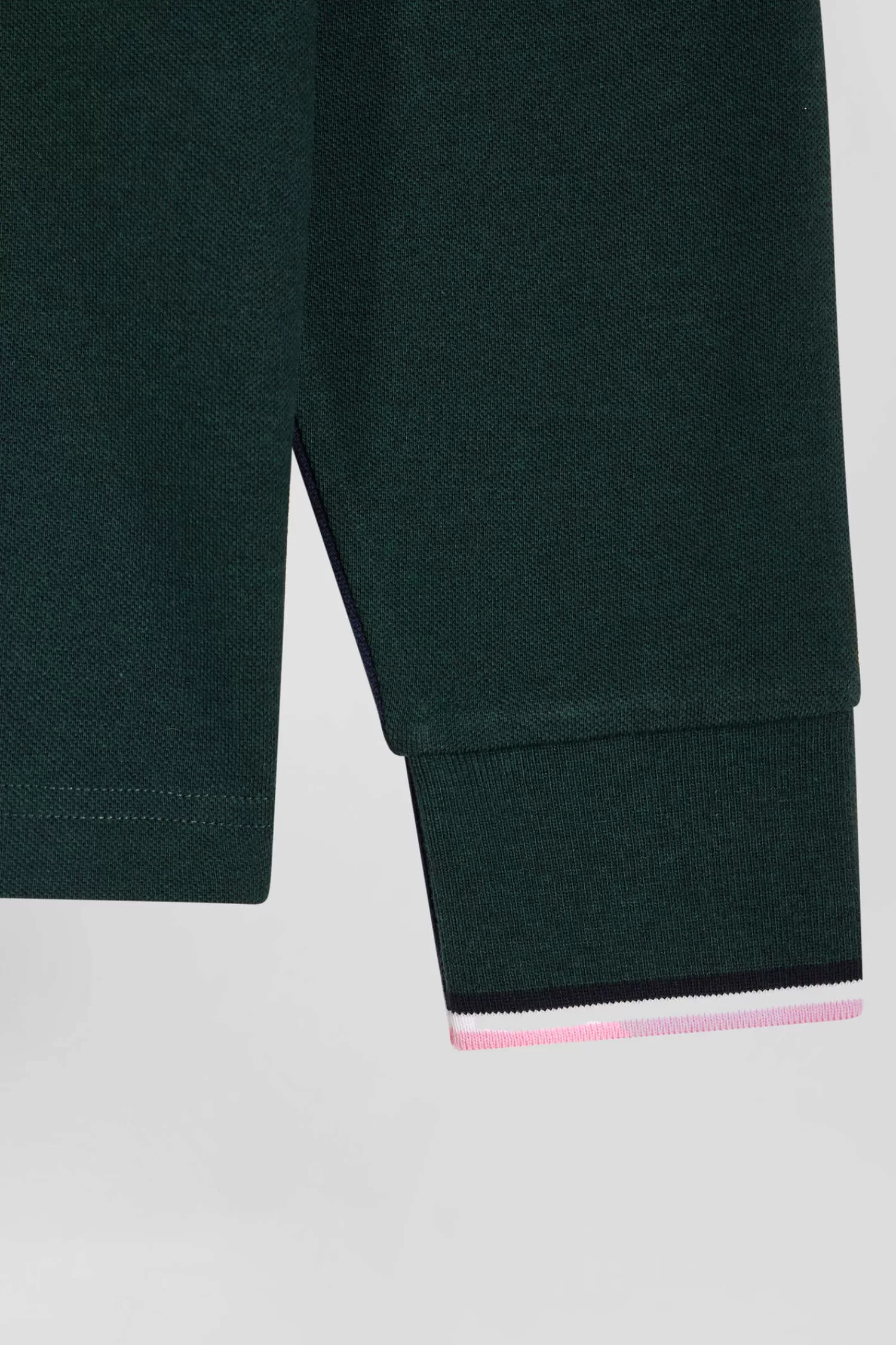Eden Park Regular green long-sleeved cotton piqué polo shirt with tricolor details< Polos