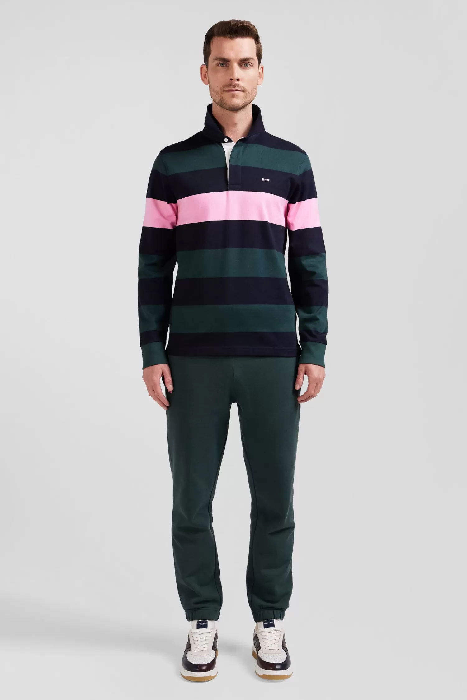 Eden Park Regular green long-sleeved striped cotton rugby shirt< Rugby Shirts
