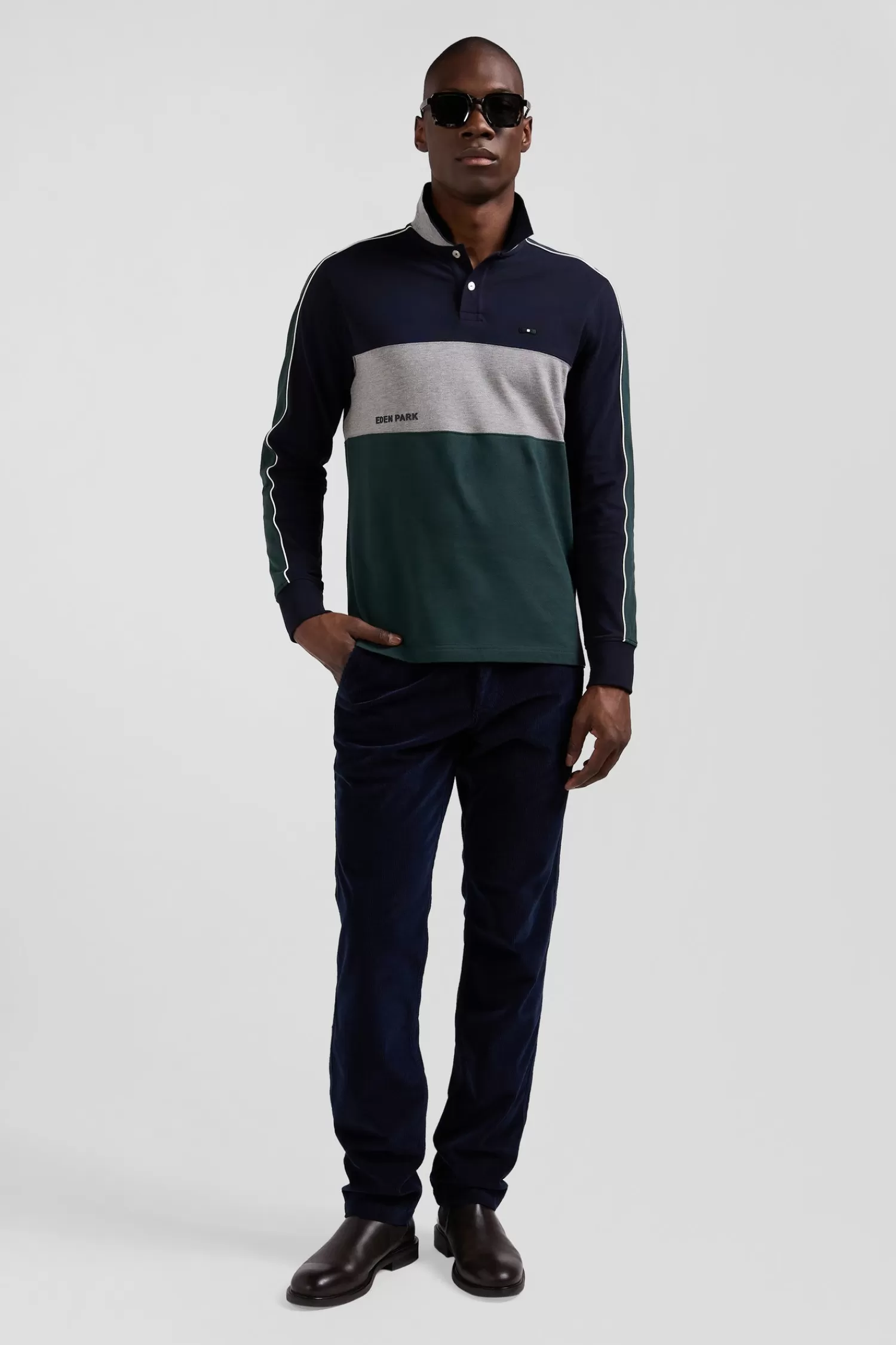 Eden Park Regular green mottled short-sleeved cotton piqué polo shirt< Polos