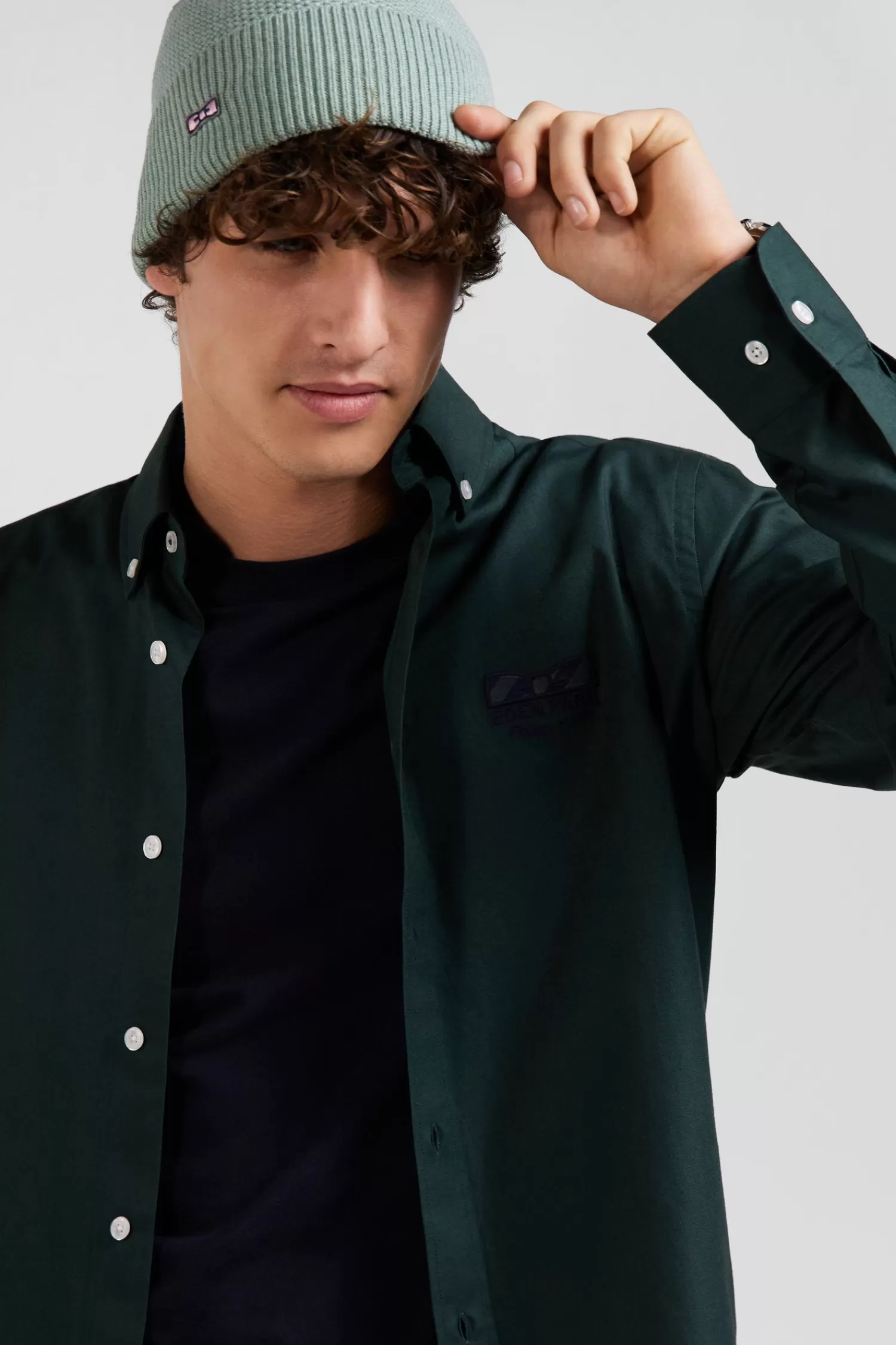 Eden Park Regular green oxford cotton shirt with striped bow tie detail< Shirts