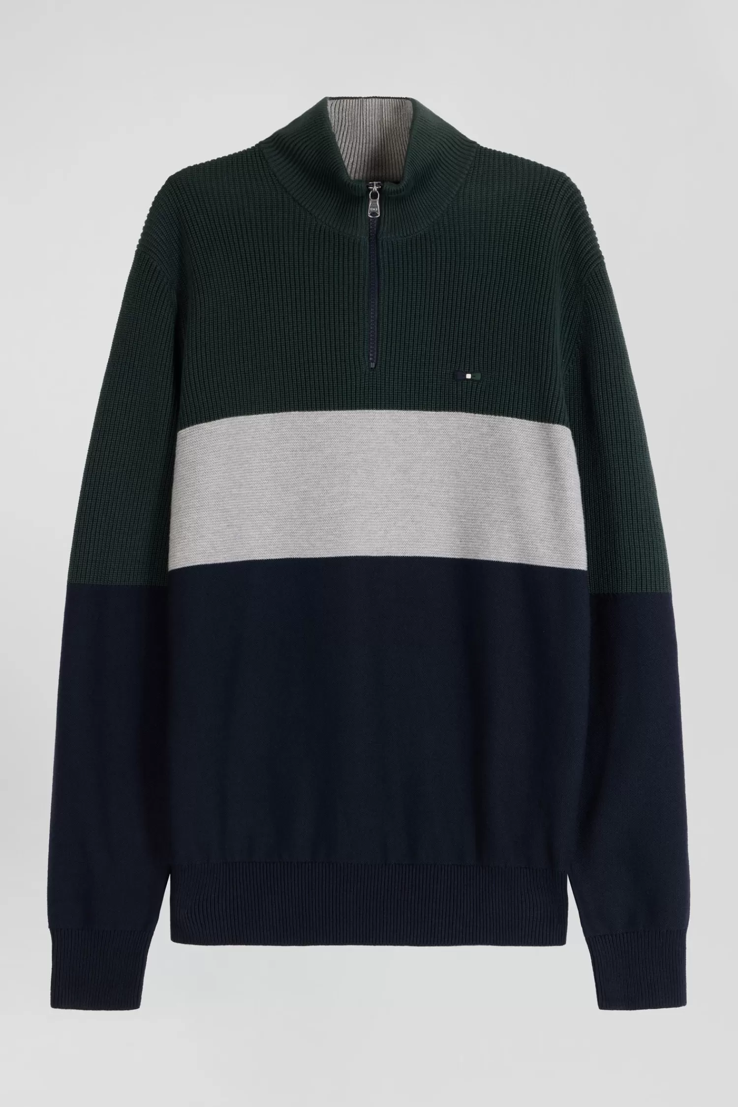 Eden Park Regular green semi-zipped cotton jumper with knit patterns< Sweaters