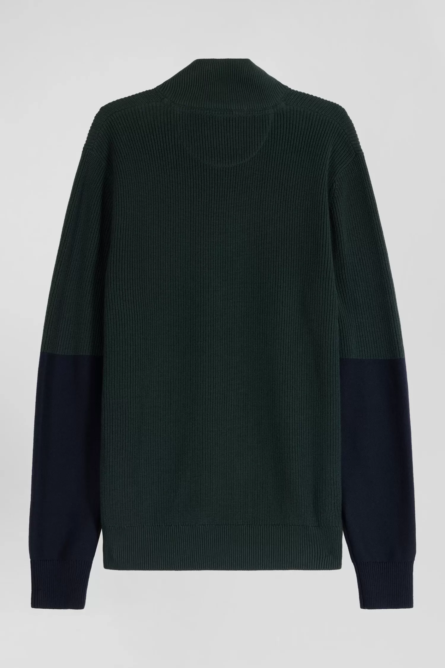 regular_green_semizipped_cotton_jumper_with_knit_patterns_3.webp Eden Park Regular green semi-zipped cotton jumper with knit patterns< Sweaters