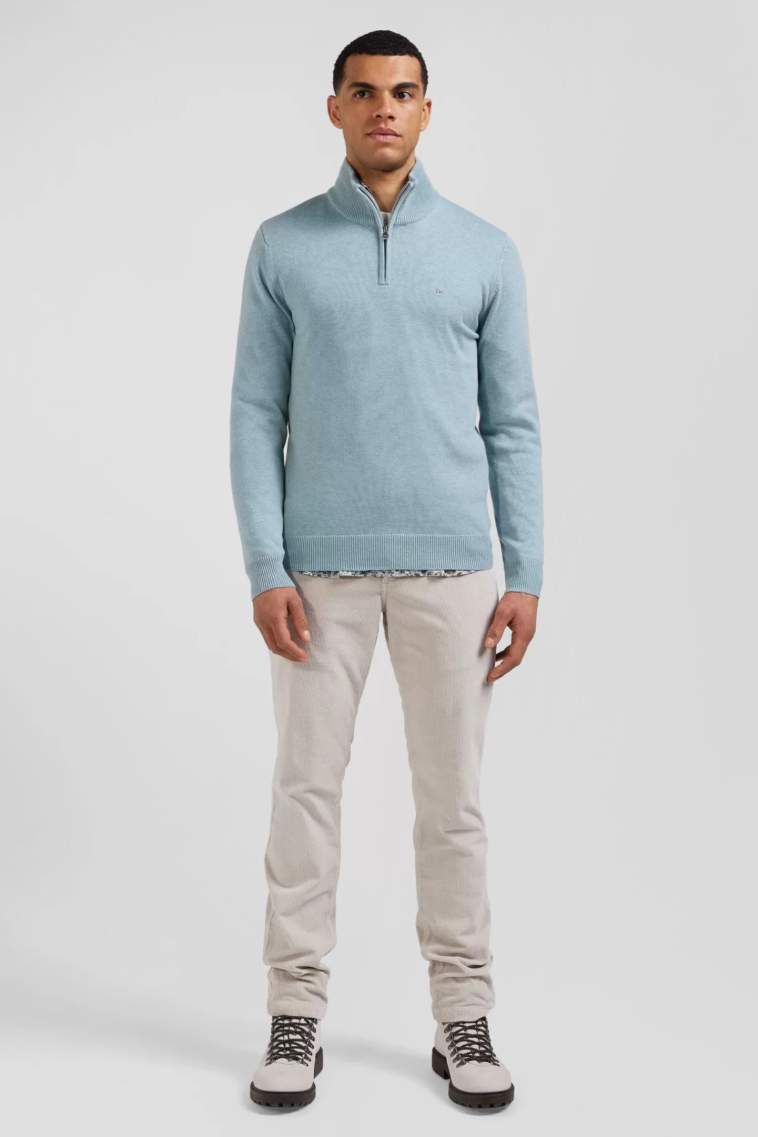 Eden Park Regular green semi-zipped wool and cotton jumper< Sweaters