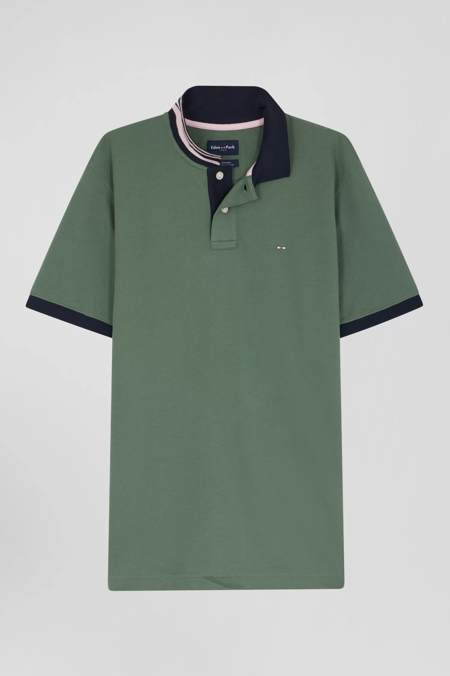Eden Park Regular green short-sleeved cotton piqué polo shirt with contrasting details< Polos