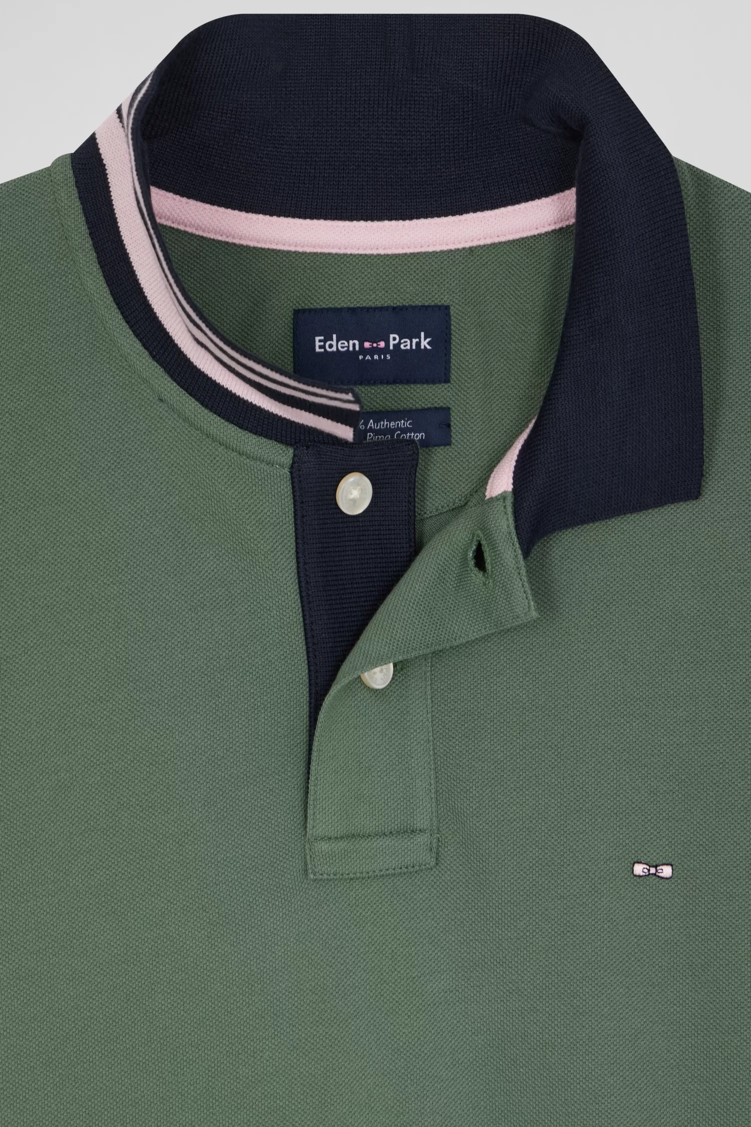 Eden Park Regular green short-sleeved cotton piqué polo shirt with contrasting details< Polos