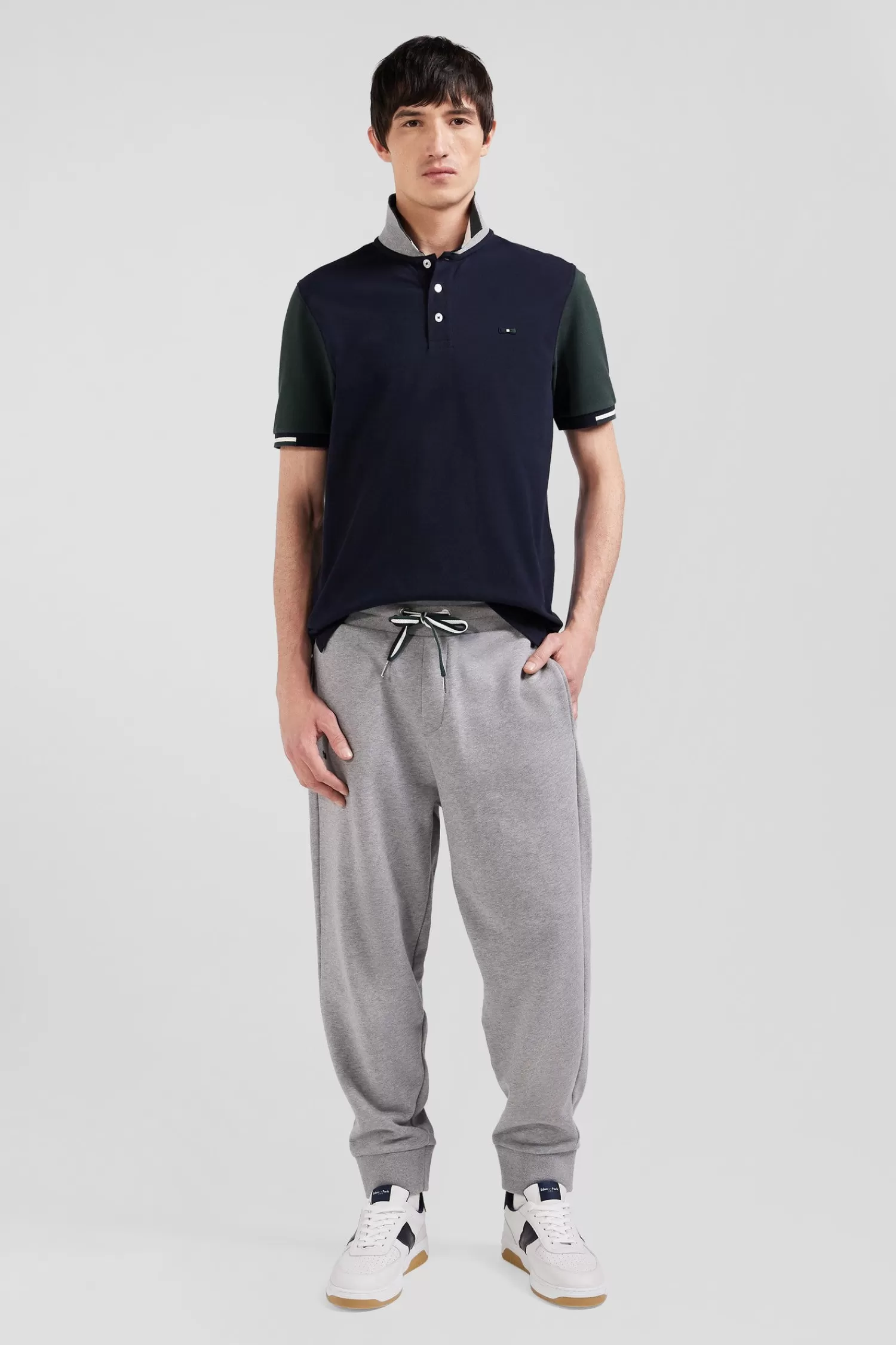 Eden Park Regular green short-sleeved cotton piqué polo shirt with jacquard collar< Polos