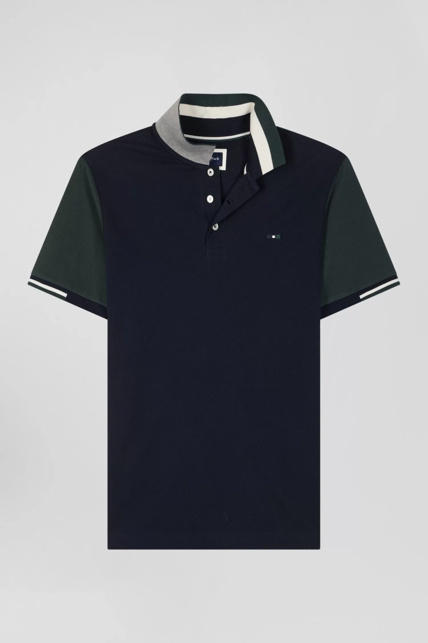 Eden Park Regular green short-sleeved cotton piqué polo shirt with jacquard collar< Polos