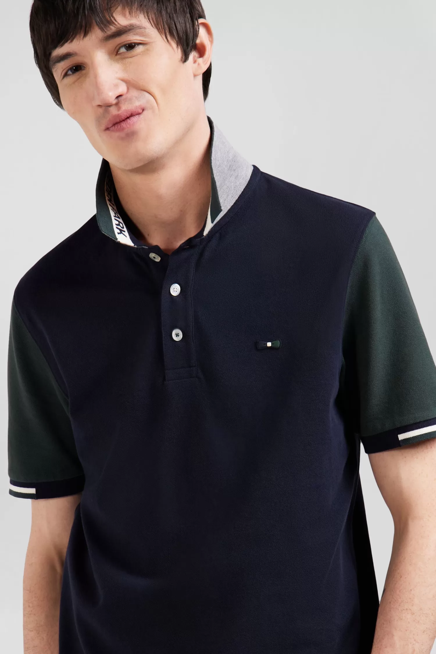 Eden Park Regular green short-sleeved cotton piqué polo shirt with jacquard collar< Polos