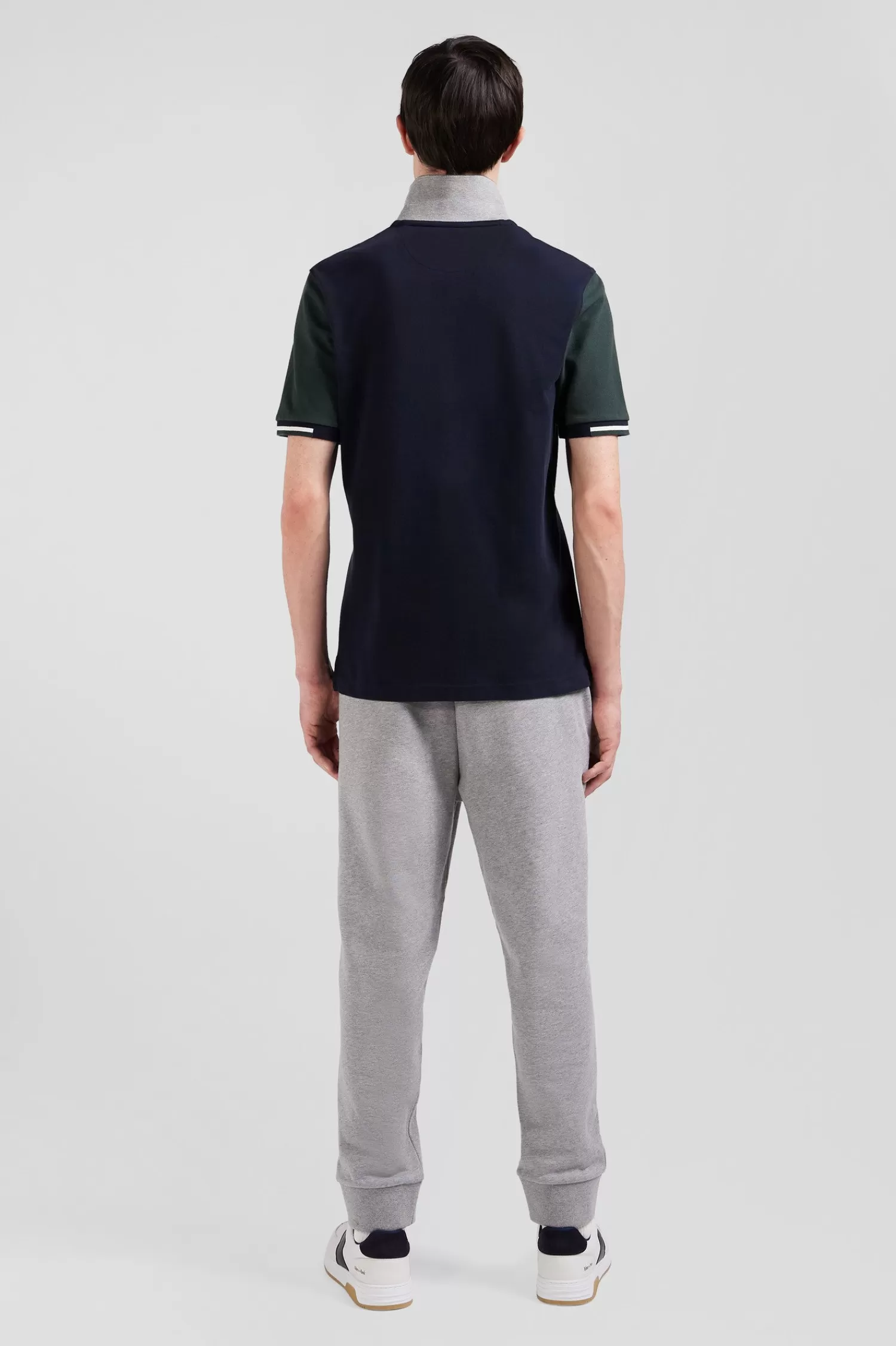 Eden Park Regular green short-sleeved cotton piqué polo shirt with jacquard collar< Polos