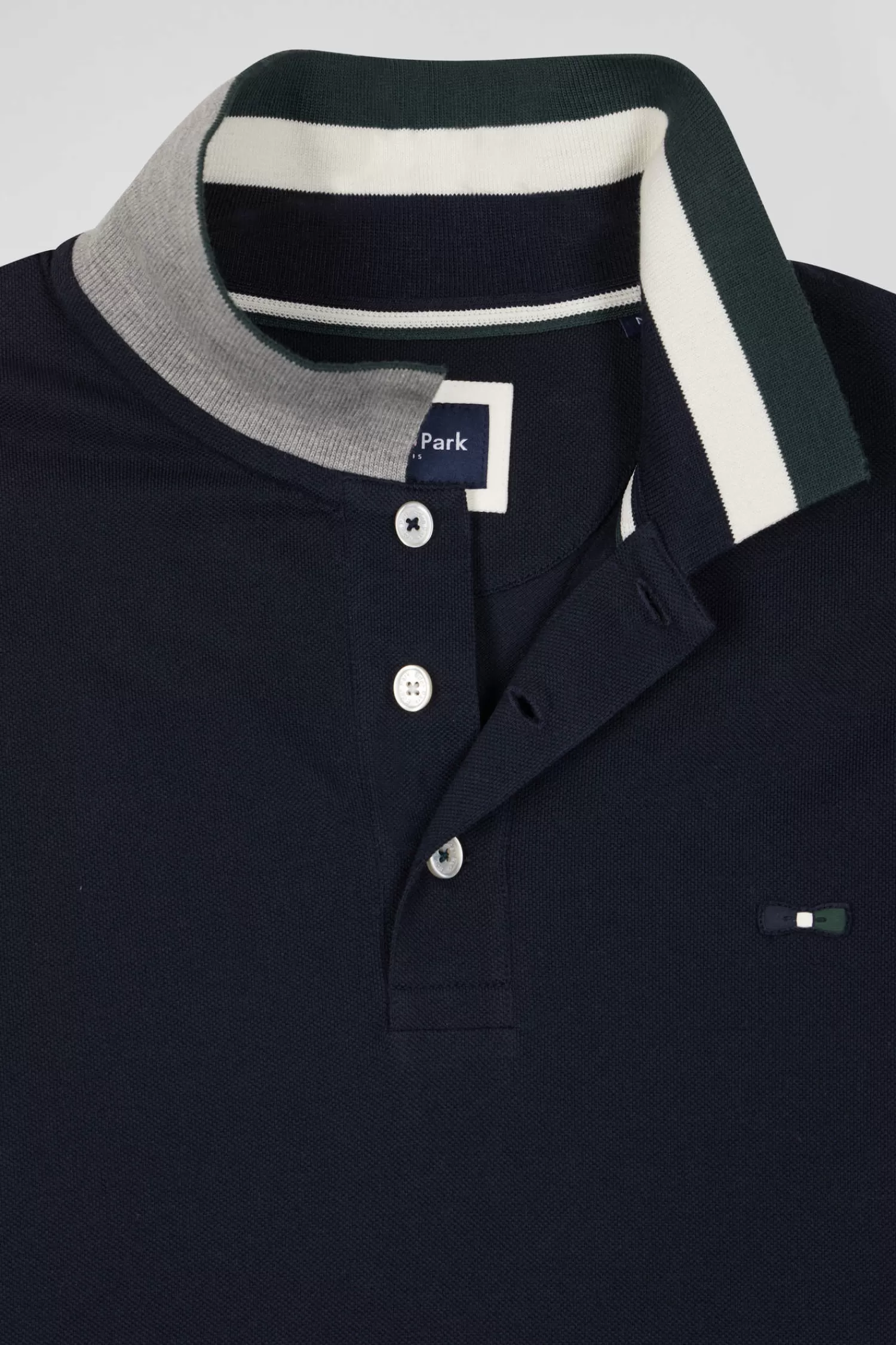 Eden Park Regular green short-sleeved cotton piqué polo shirt with jacquard collar< Polos