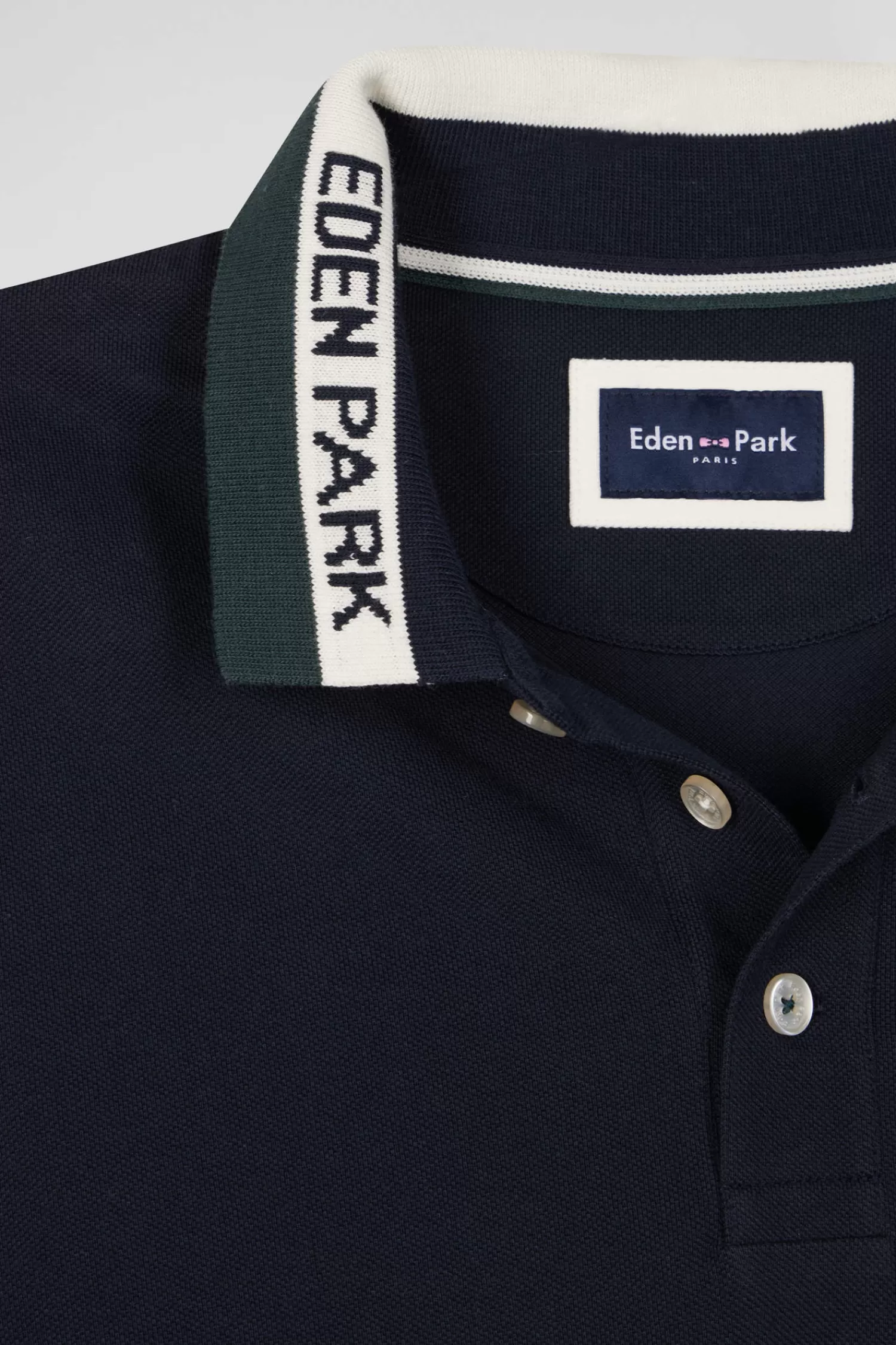 Eden Park Regular green short-sleeved cotton piqué polo shirt with jacquard collar< Polos