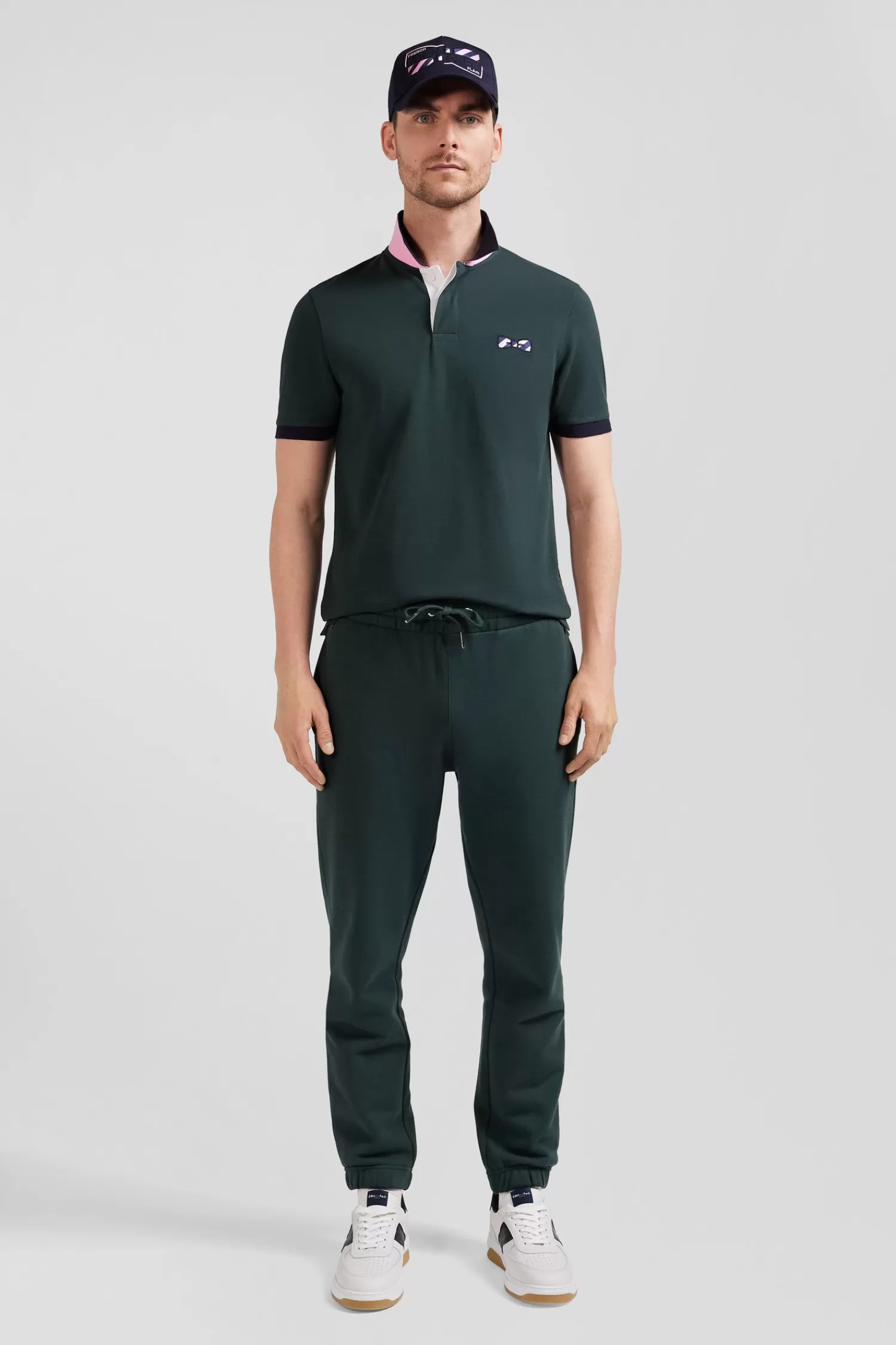 Eden Park Regular green short-sleeved cotton piqué polo shirt with striped embroidery< Polos
