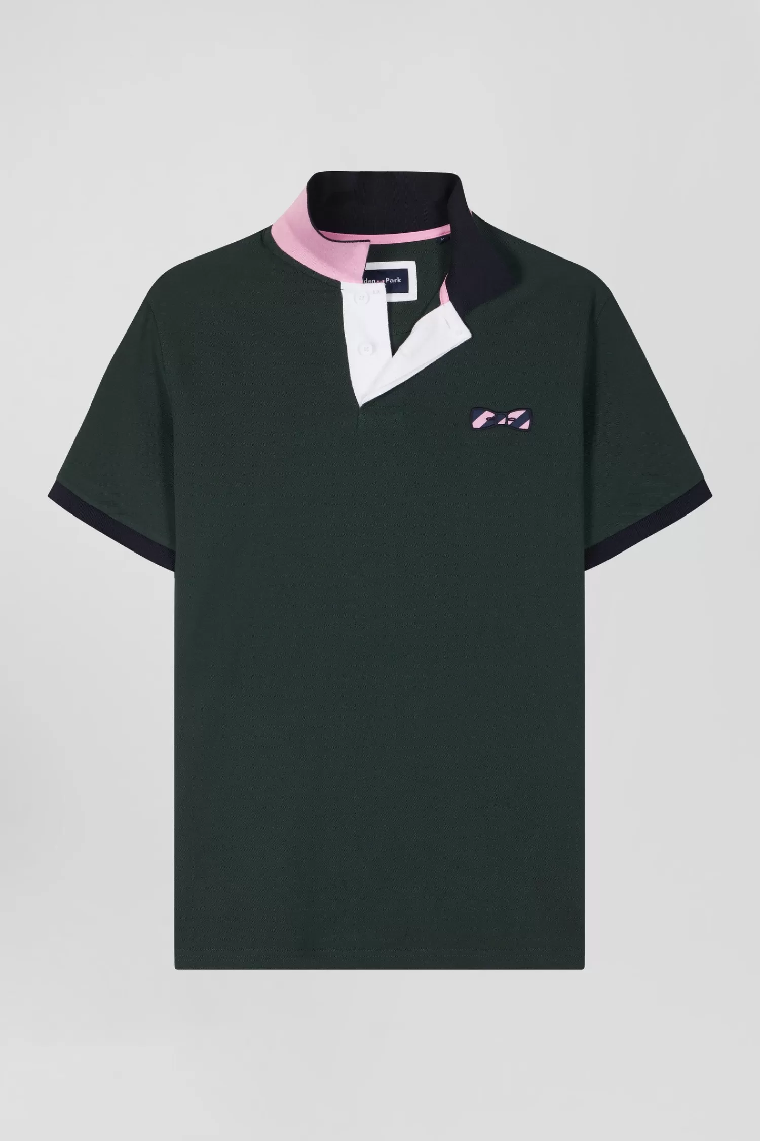 Eden Park Regular green short-sleeved cotton piqué polo shirt with striped embroidery< Polos