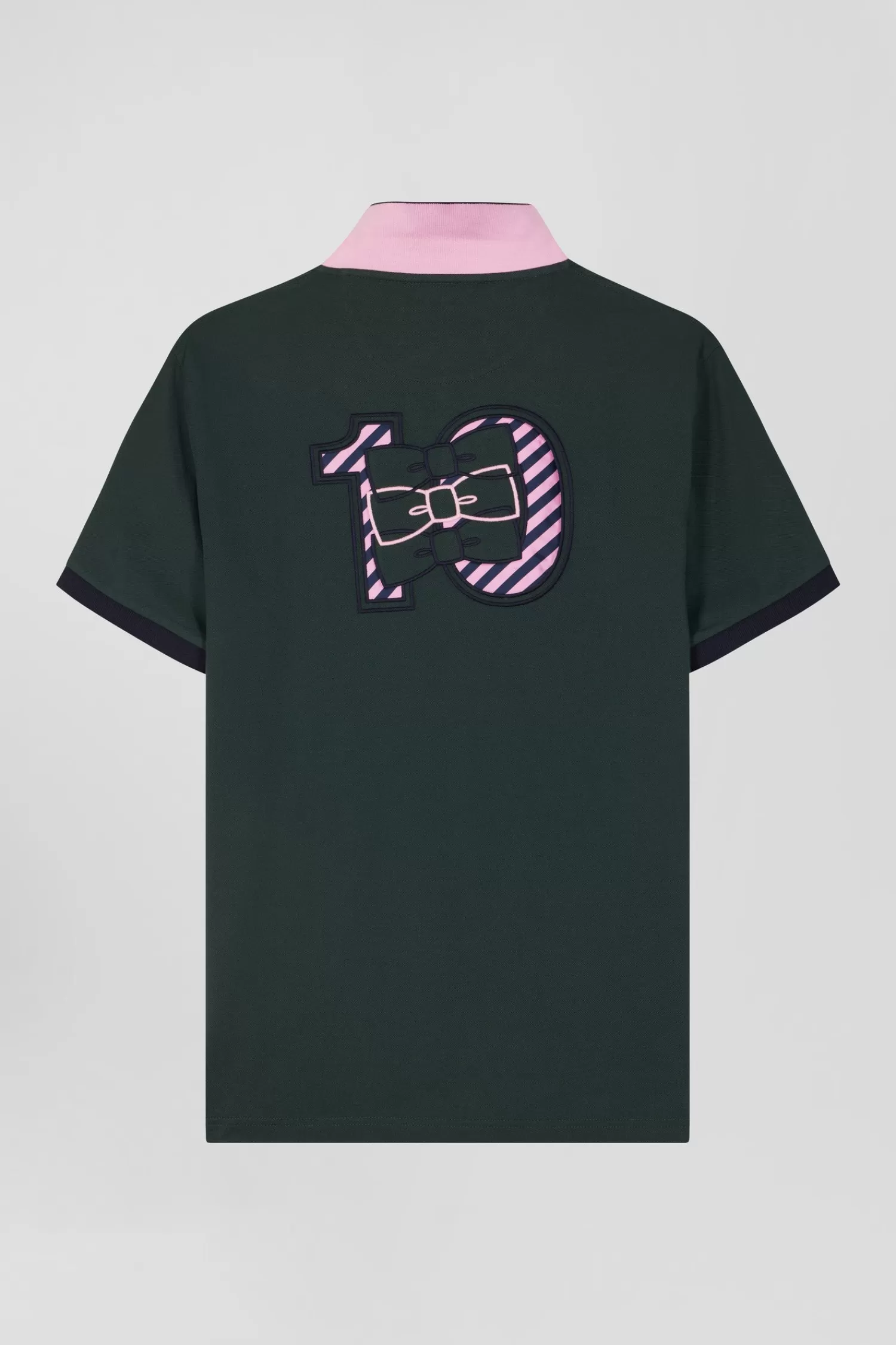 Eden Park Regular green short-sleeved cotton piqué polo shirt with striped embroidery< Polos