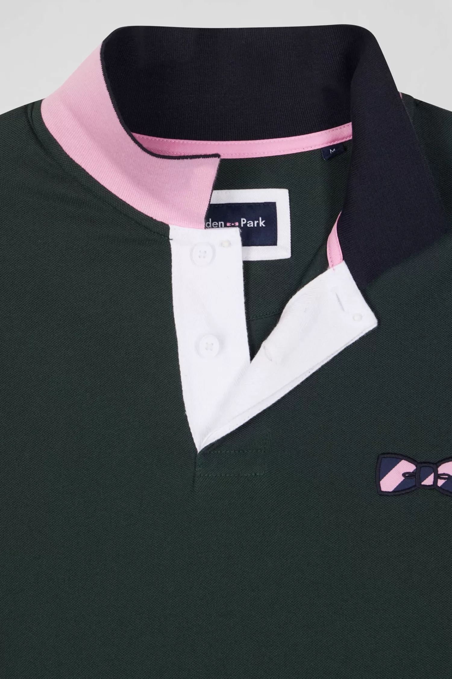 Eden Park Regular green short-sleeved cotton piqué polo shirt with striped embroidery< Polos