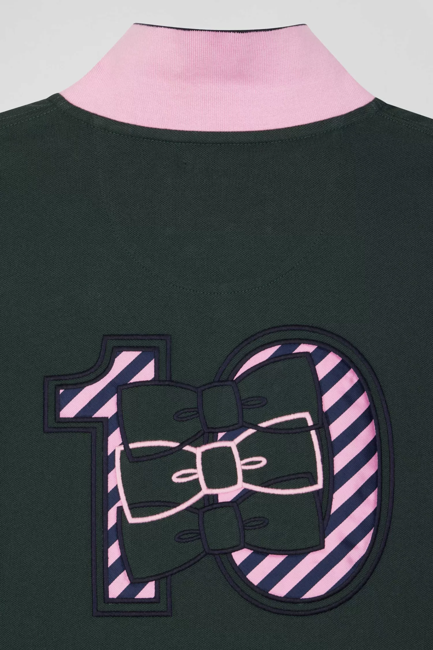 Eden Park Regular green short-sleeved cotton piqué polo shirt with striped embroidery< Polos