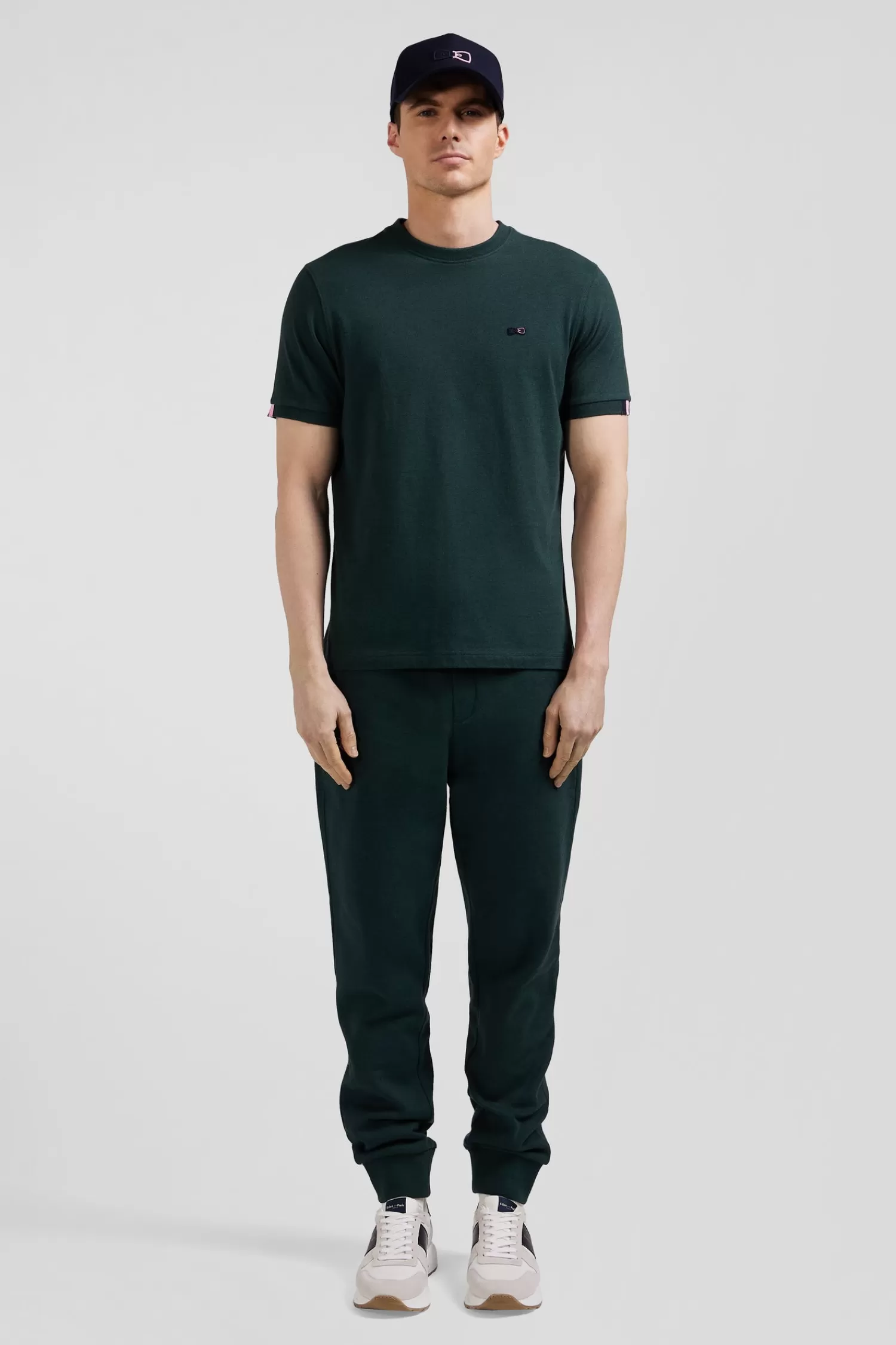 Eden Park Regular green short-sleeved cotton T-shirt with emblem embroidery< T-shirts