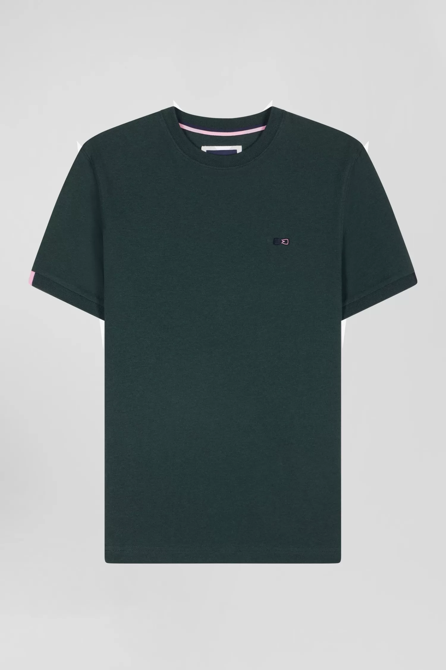 Eden Park Regular green short-sleeved cotton T-shirt with emblem embroidery< T-shirts