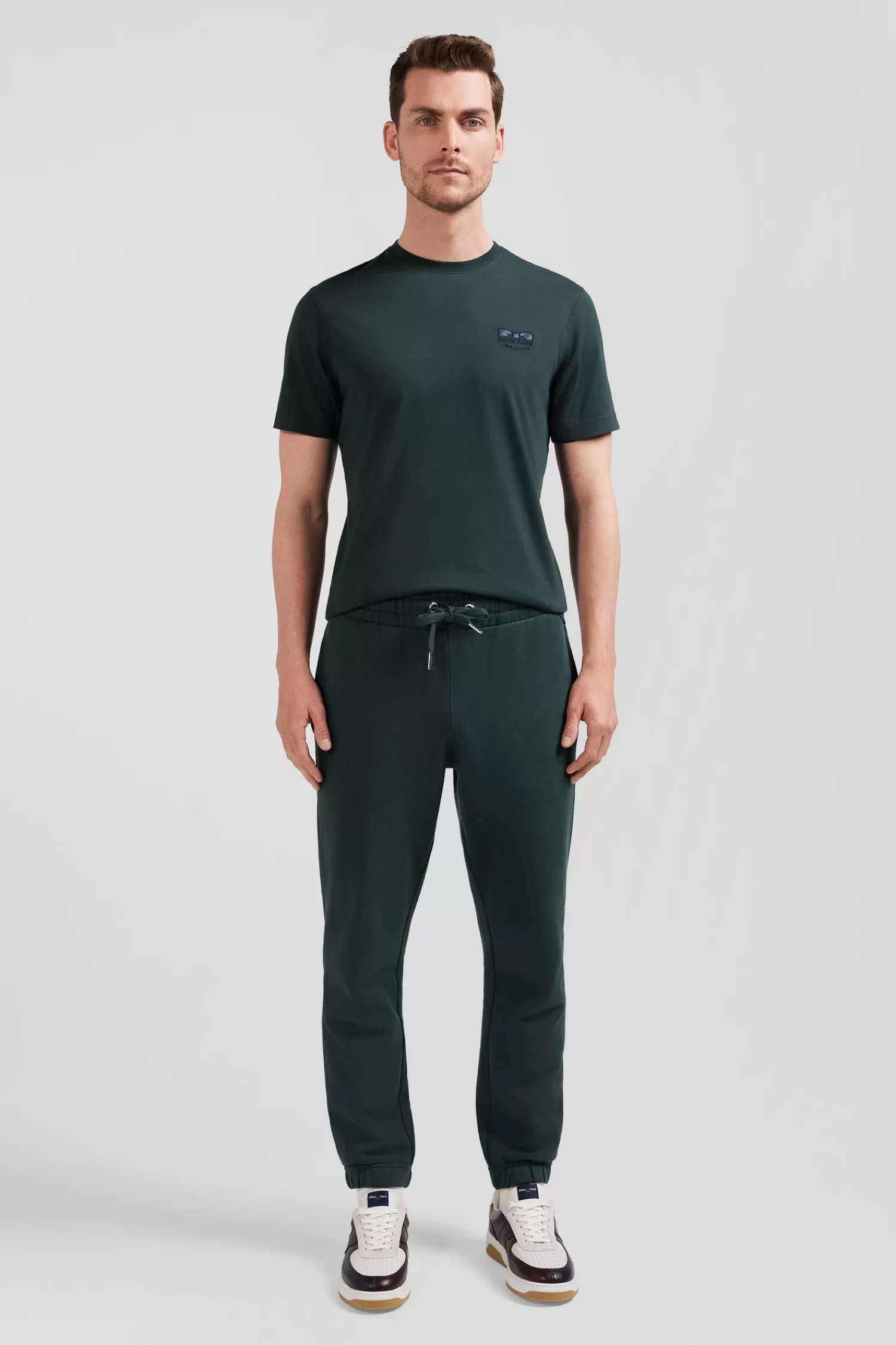 Eden Park Regular green short-sleeved cotton T-shirt with tie patchwork emblem< T-shirts