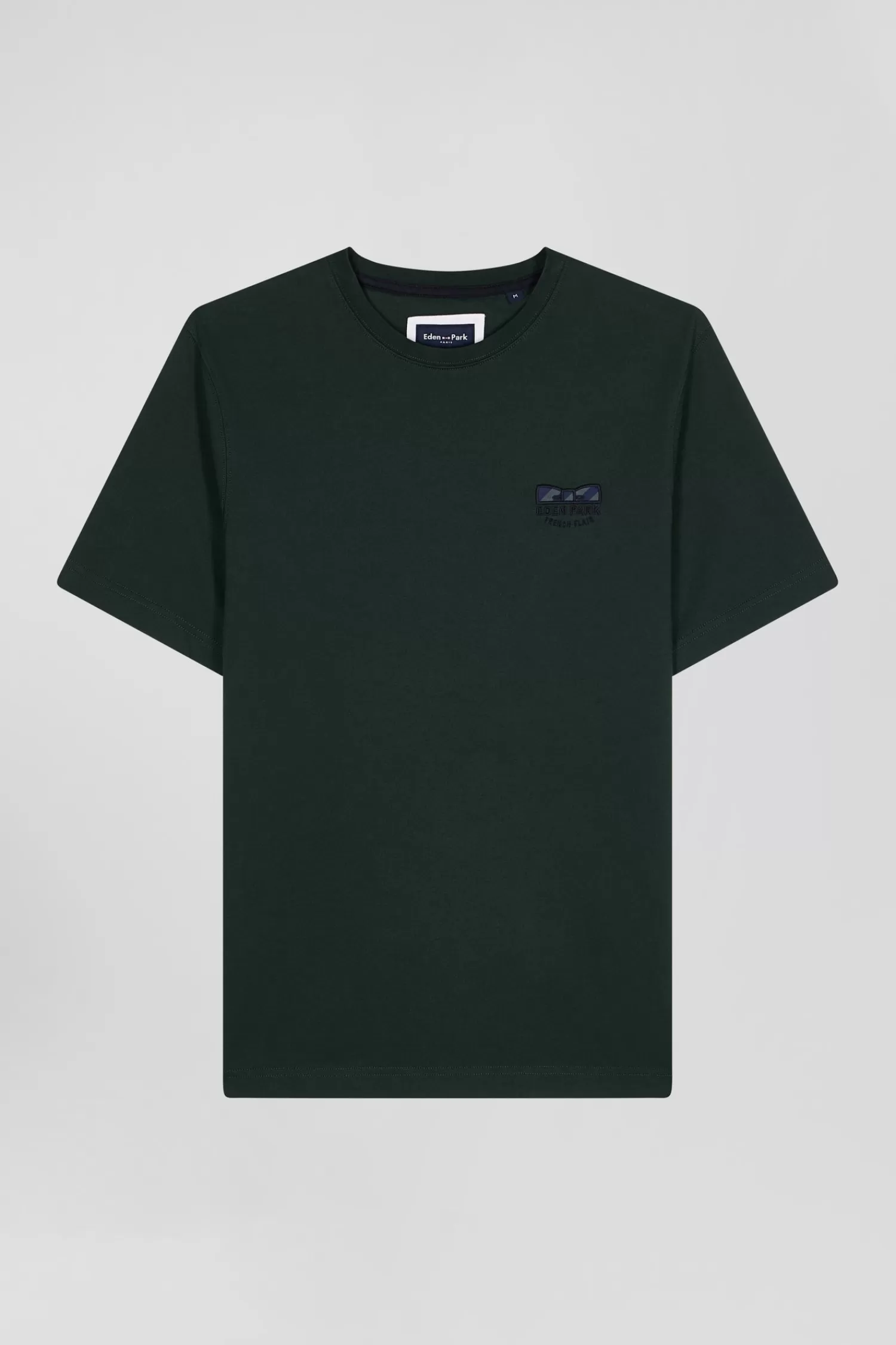 Eden Park Regular green short-sleeved cotton T-shirt with tie patchwork emblem< T-shirts